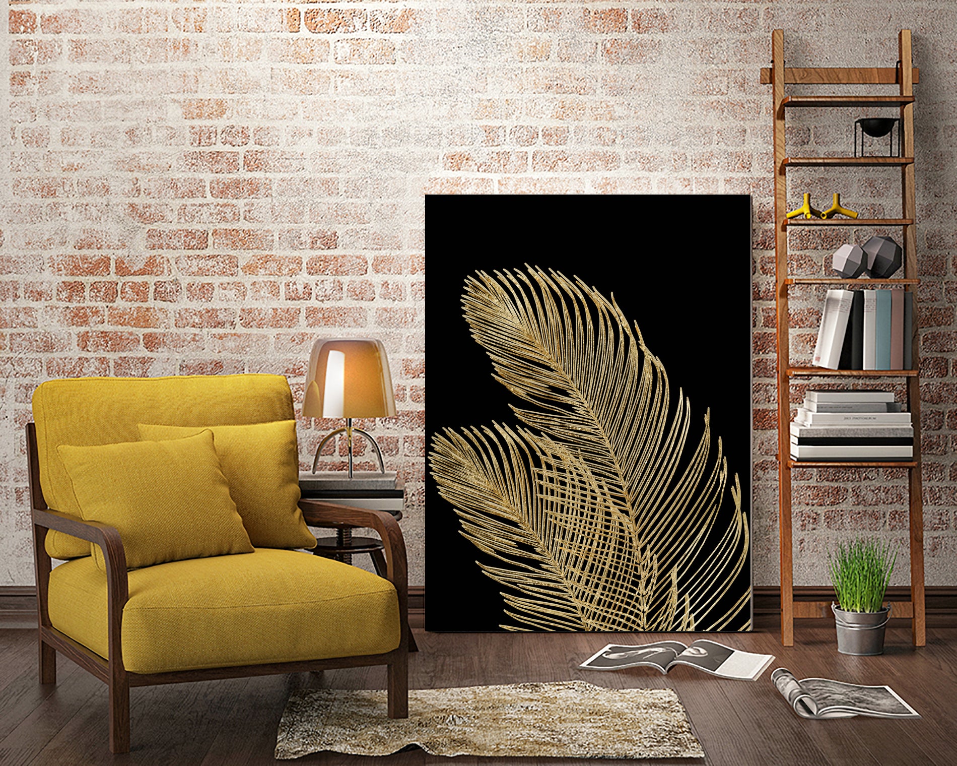 Palm Leaves Finesse Line Art with Gold Foil #1 #minimal by Anita & Bella Jantz on GIANT ART - yellow digital drawing