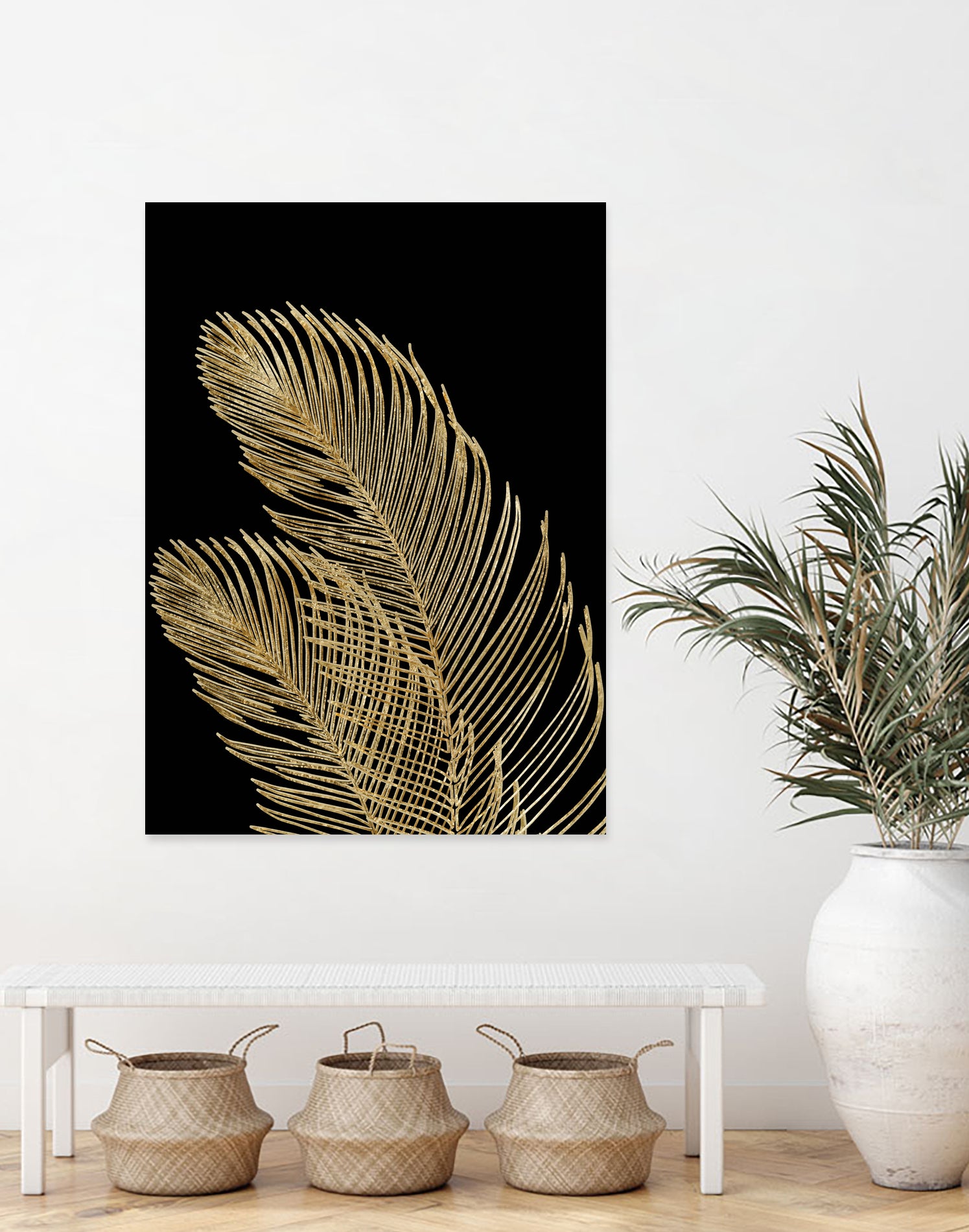 Palm Leaves Finesse Line Art with Gold Foil #1 #minimal by Anita & Bella Jantz on GIANT ART - yellow digital drawing