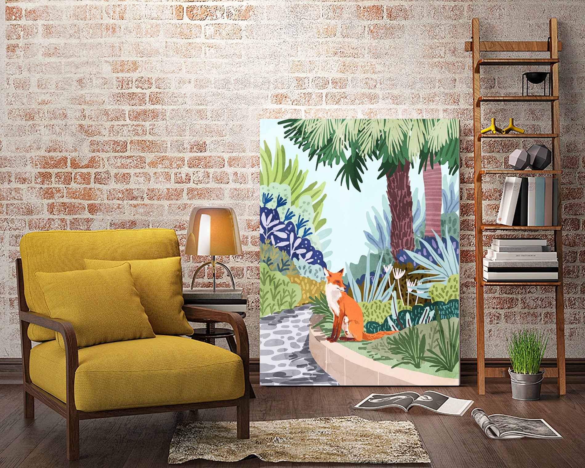 Fox in The Garden | Animals Wildlife Botanical Nature by Uma Gokhale on GIANT ART - orange digital painting