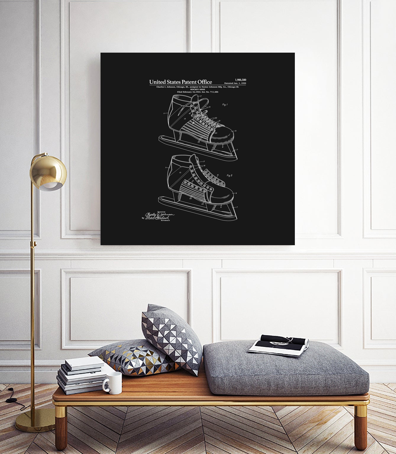 Hockey Skate Patent - Black by Finlay McNevin on GIANT ART - black typography