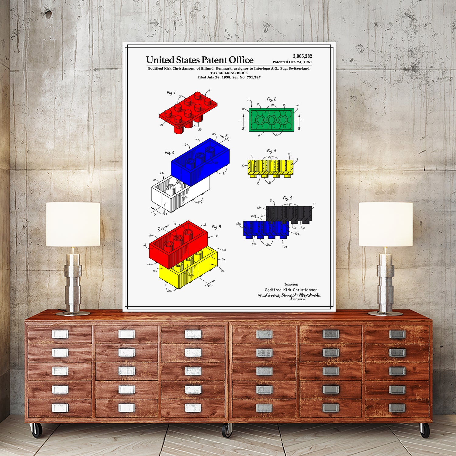 Toy Building Brick Patent by Finlay McNevin on GIANT ART - white typography