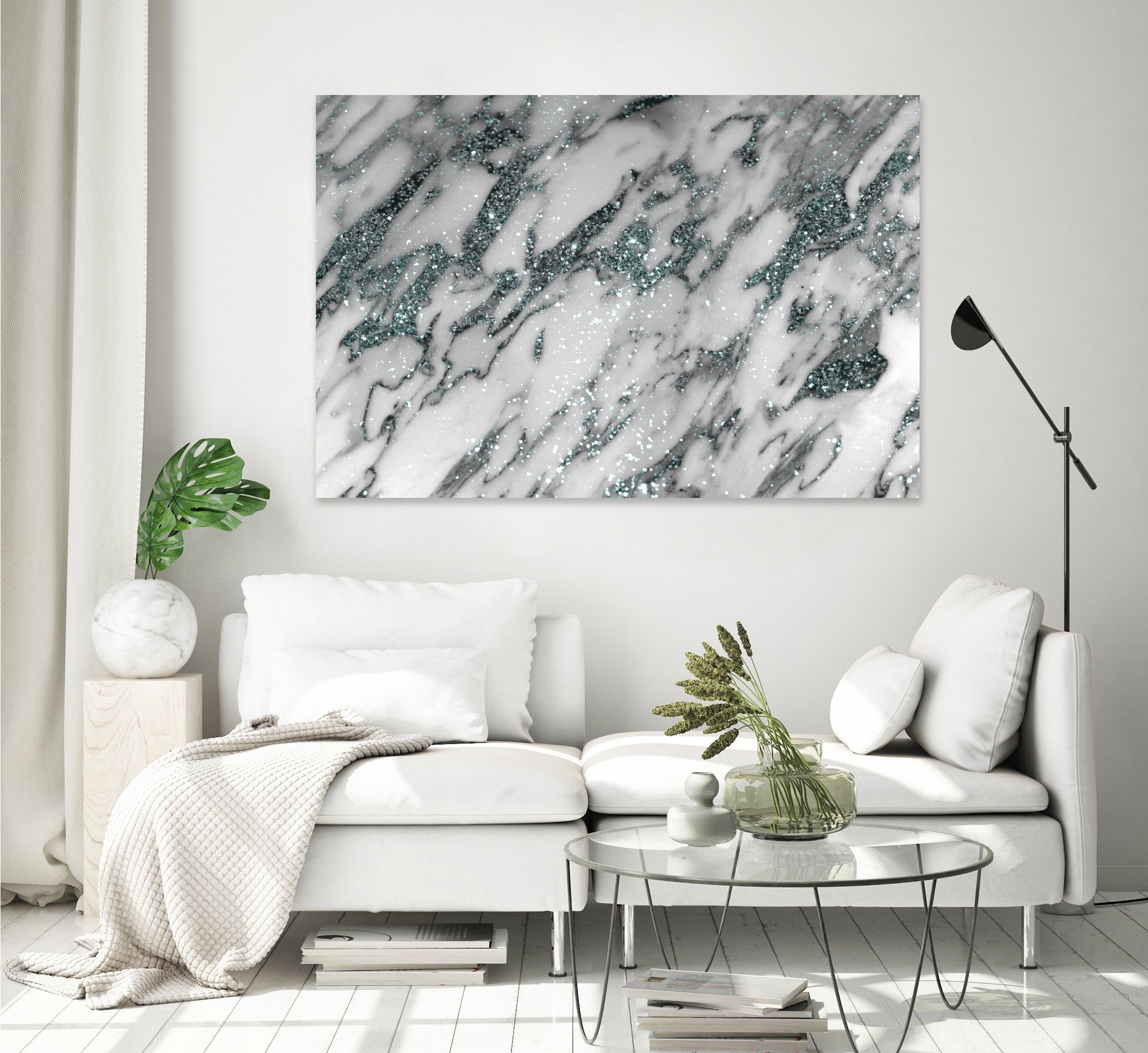 Classic White Marble Light Blue Glitter Glam #1 by Anita & Bella Jantz on GIANT ART - blue photo illustration