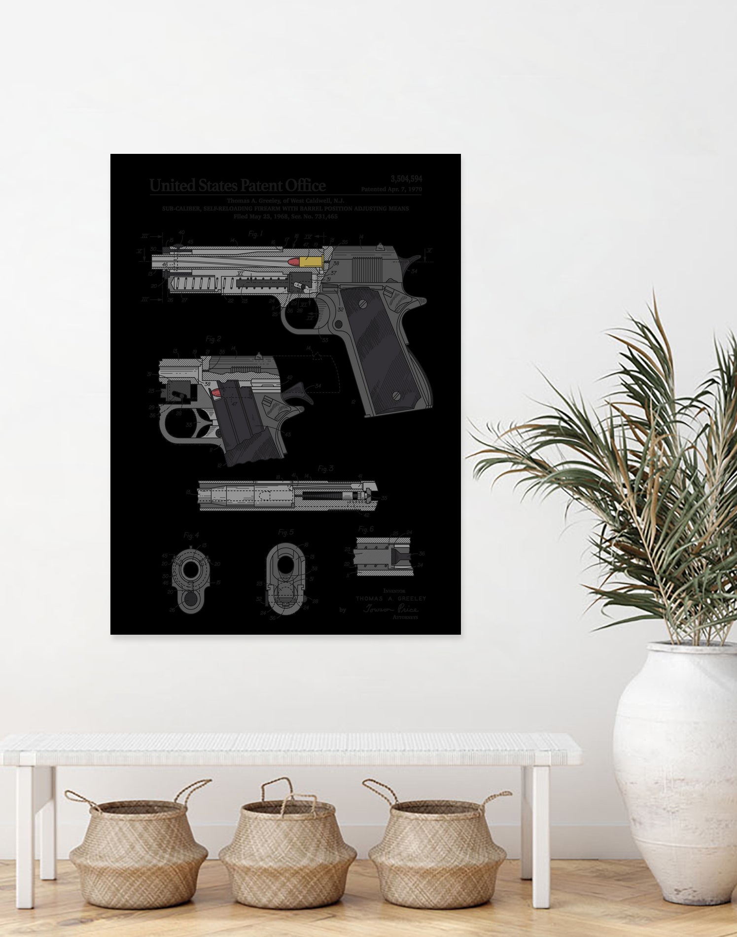 Colt 1911 Handgun Patent by Finlay McNevin on GIANT ART - gray typography