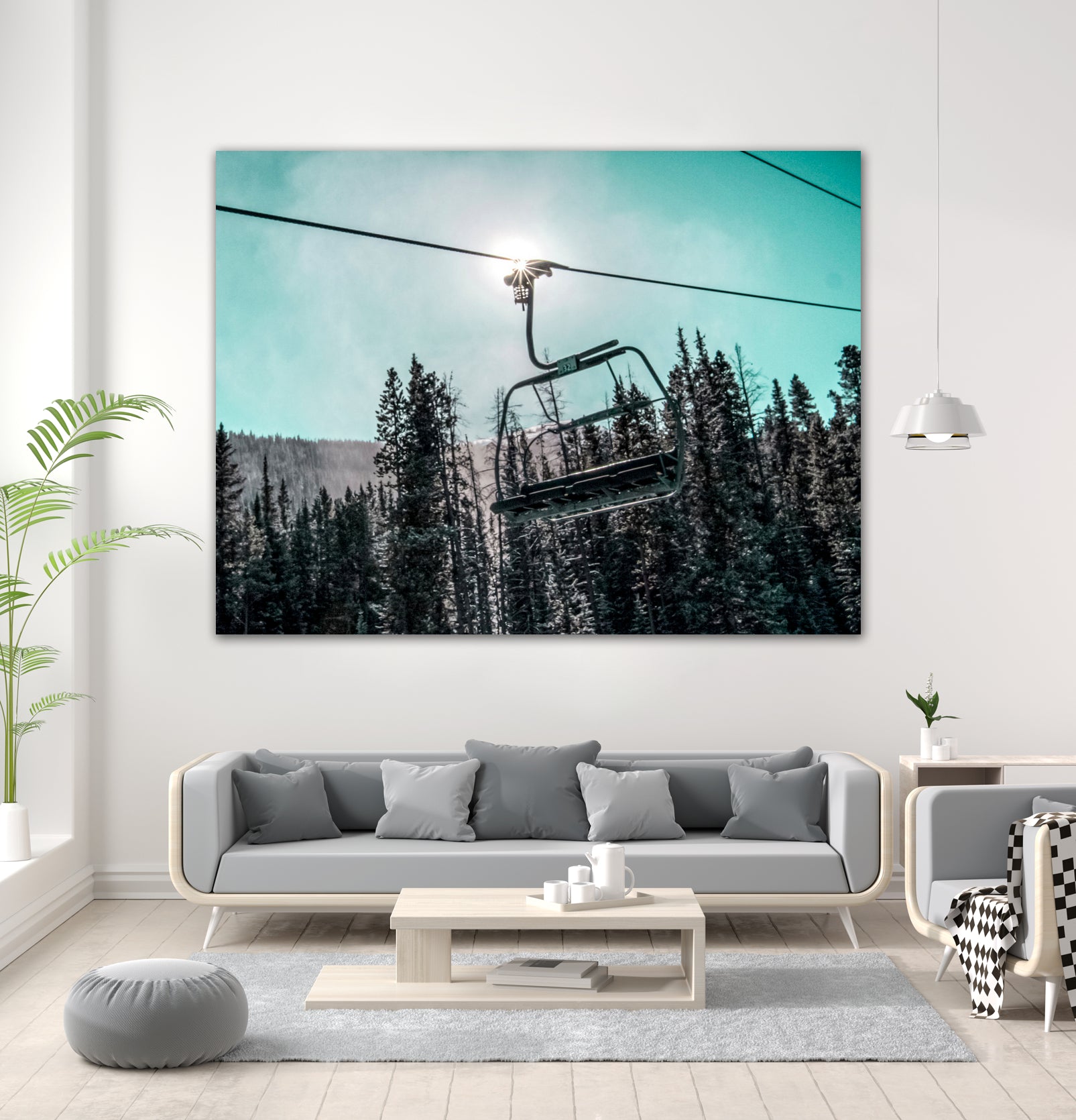 Chair Lift with Dark Blue and Teal Winter Sky by RJ Byrd on GIANT ART - blue photo illustration