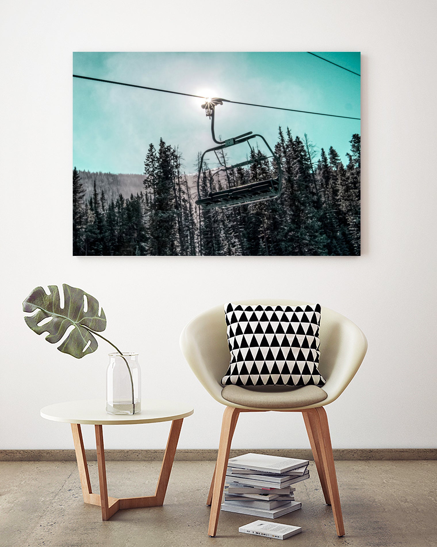 Chair Lift with Dark Blue and Teal Winter Sky by RJ Byrd on GIANT ART - blue photo illustration