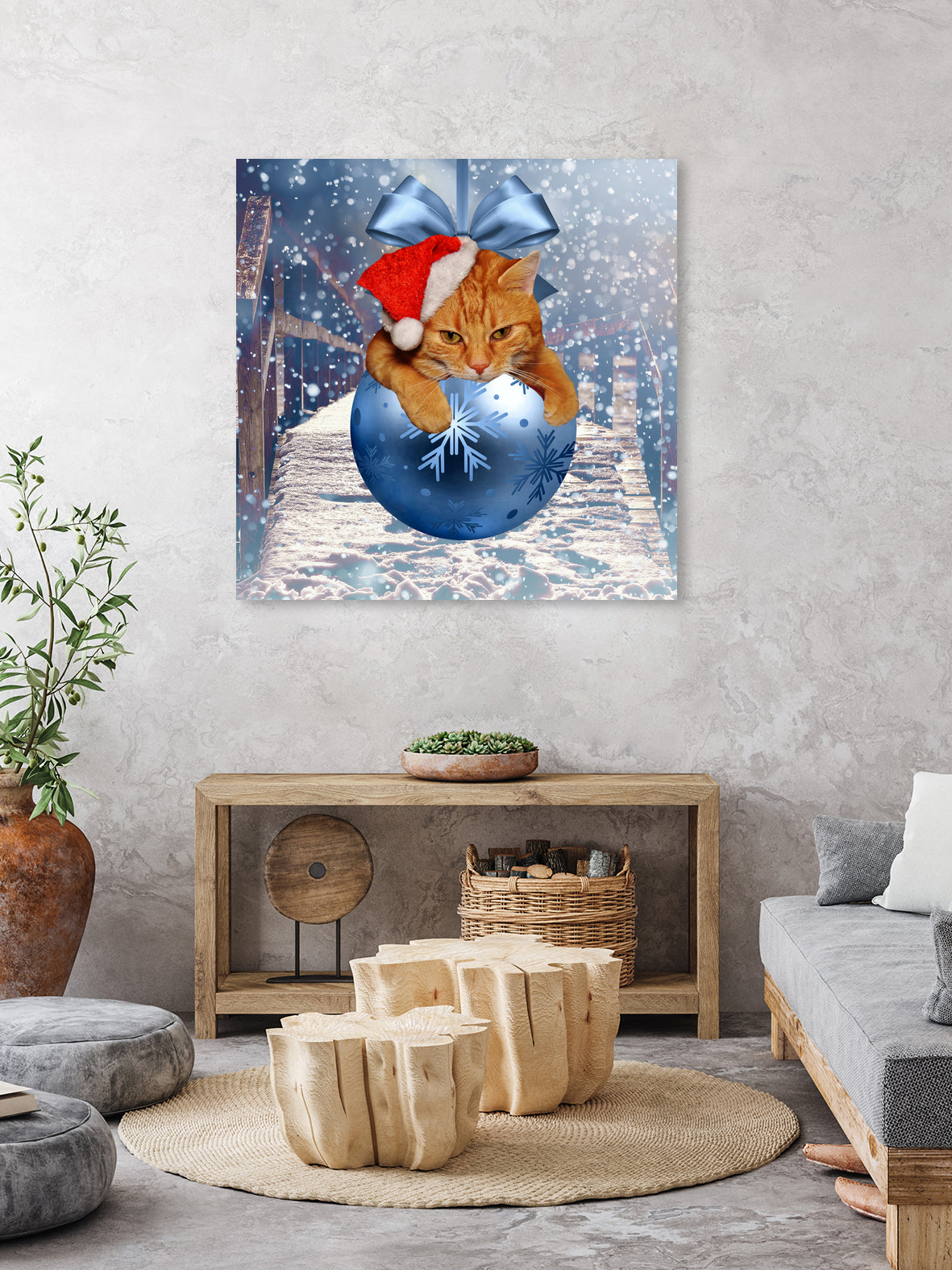 Christmas Cat and Snow by Erika Kaisersot on GIANT ART - blue photo illustration