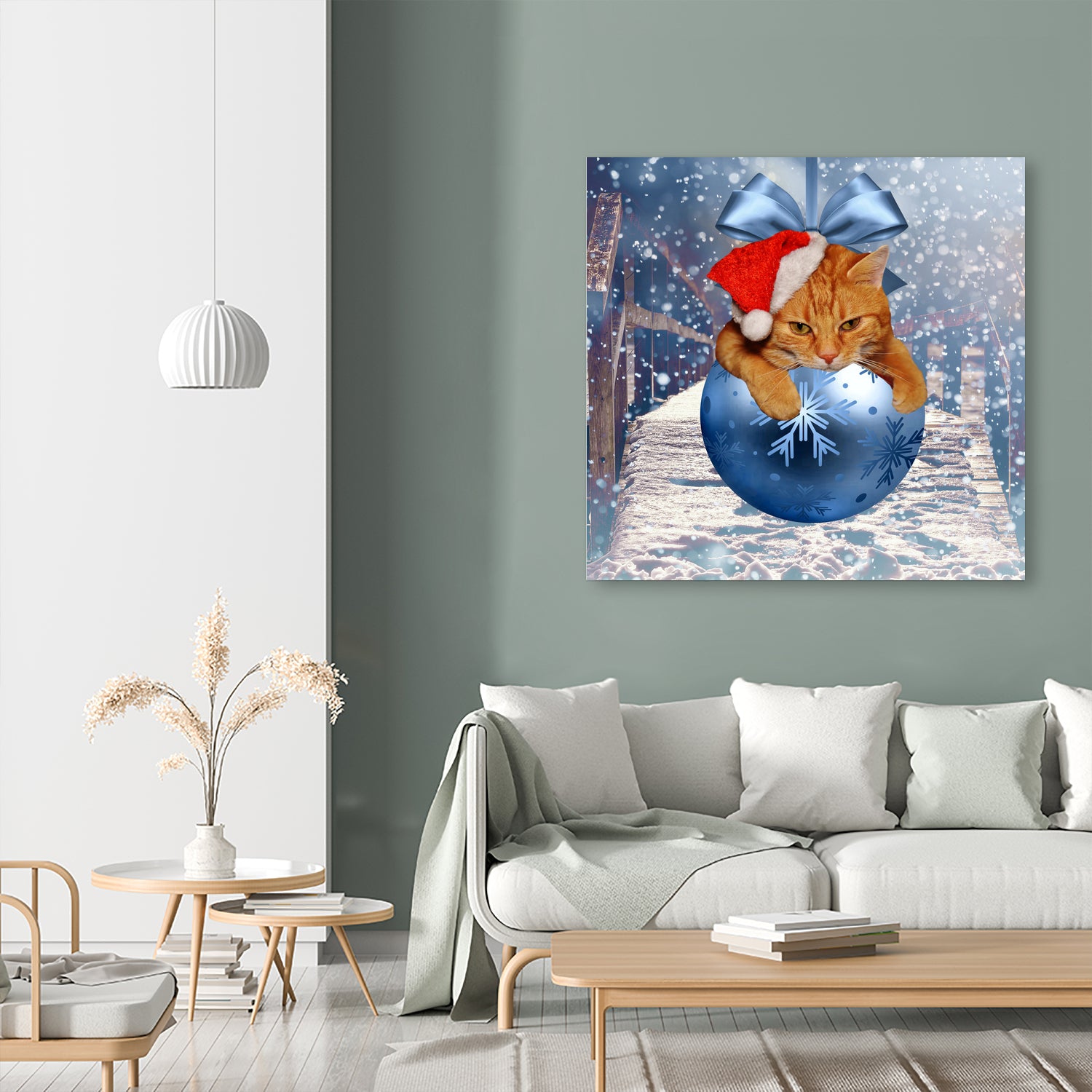 Christmas Cat and Snow by Erika Kaisersot on GIANT ART - blue photo illustration