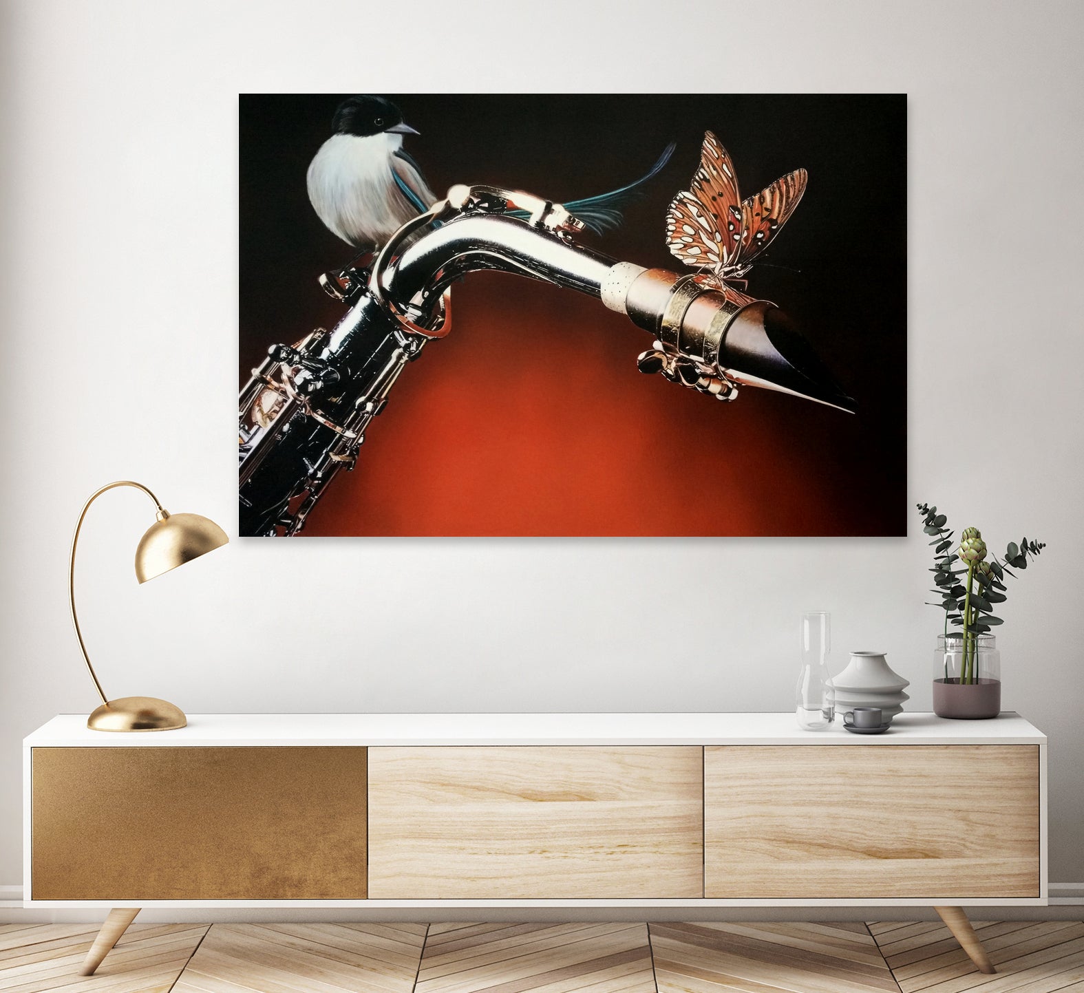 Flying Sax by João Bello on GIANT ART - red mixed media