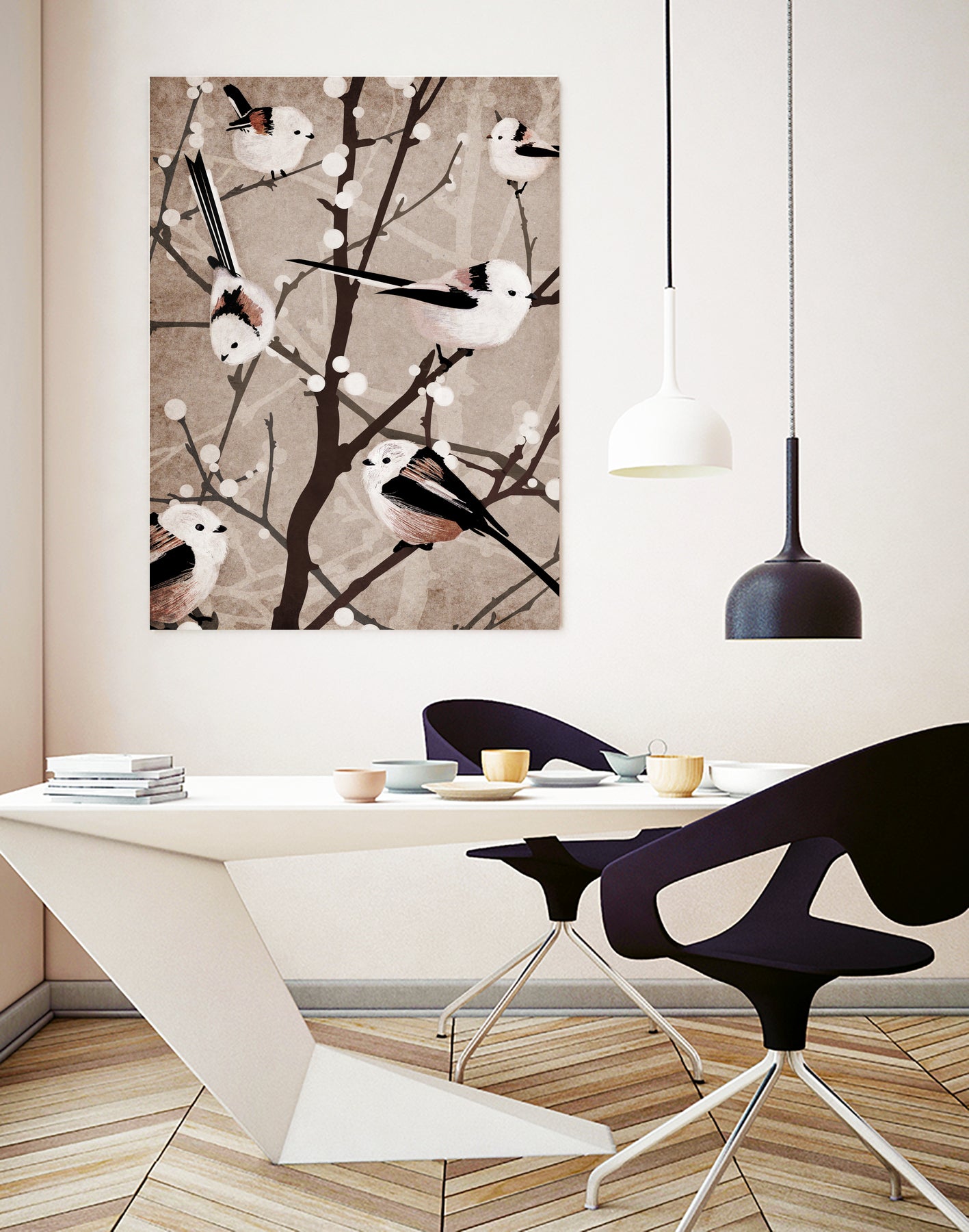 long tailed tits by Katherine Blower on GIANT ART - brown digital painting