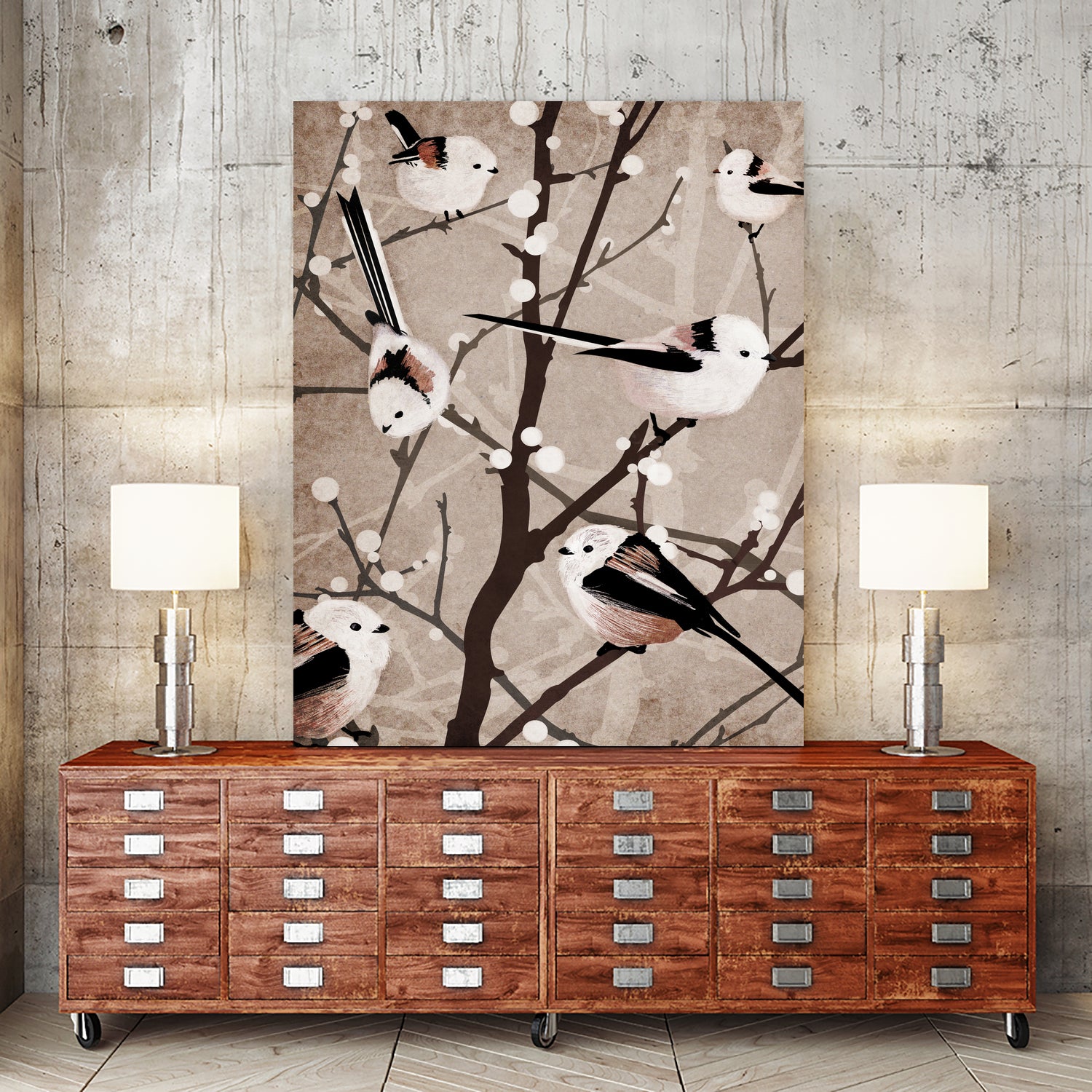 long tailed tits by Katherine Blower on GIANT ART - brown digital painting