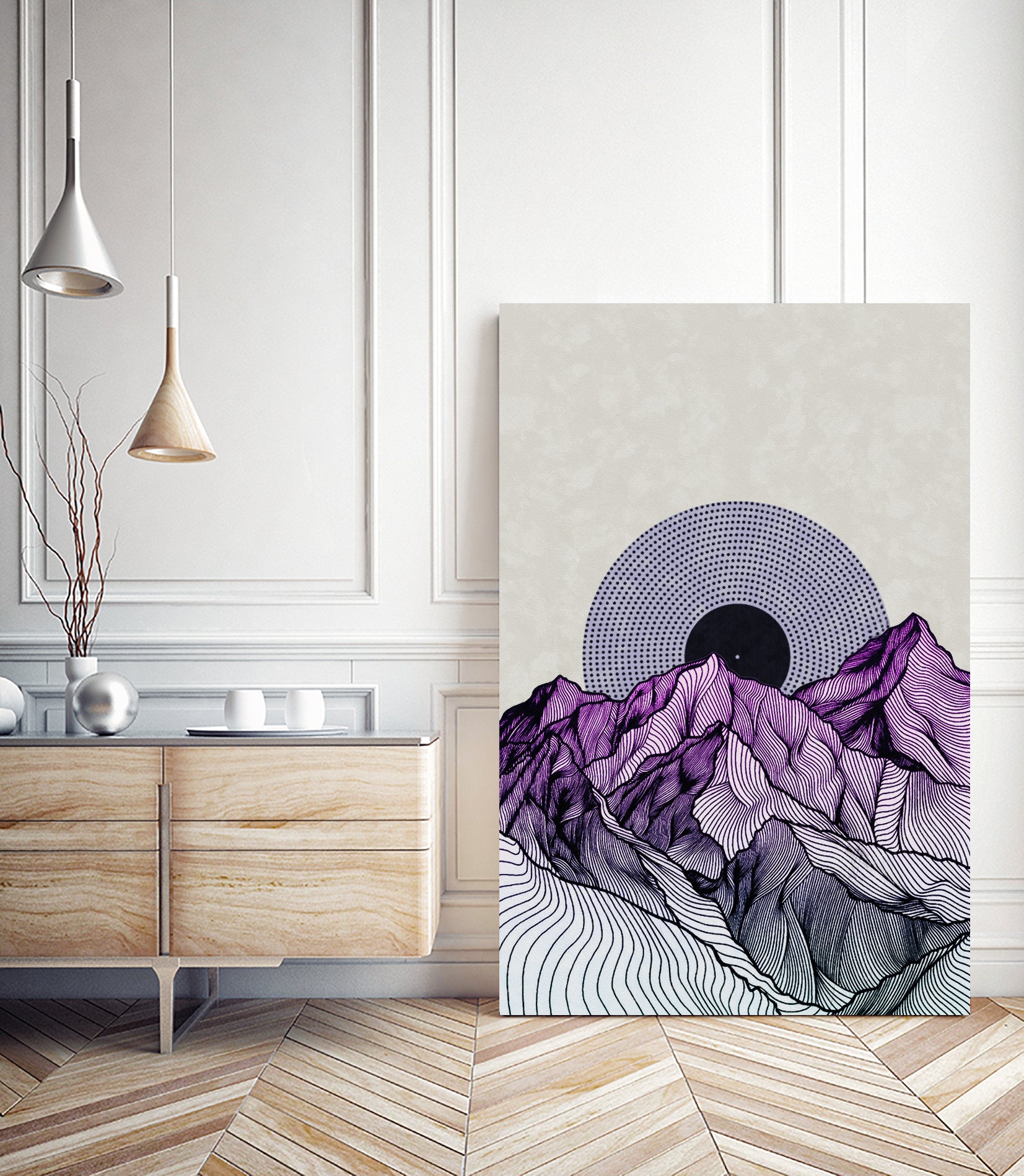 Surreal sunrise behind purple mountains by Menelaos Trompoukis on GIANT ART - fuchsia digital painting