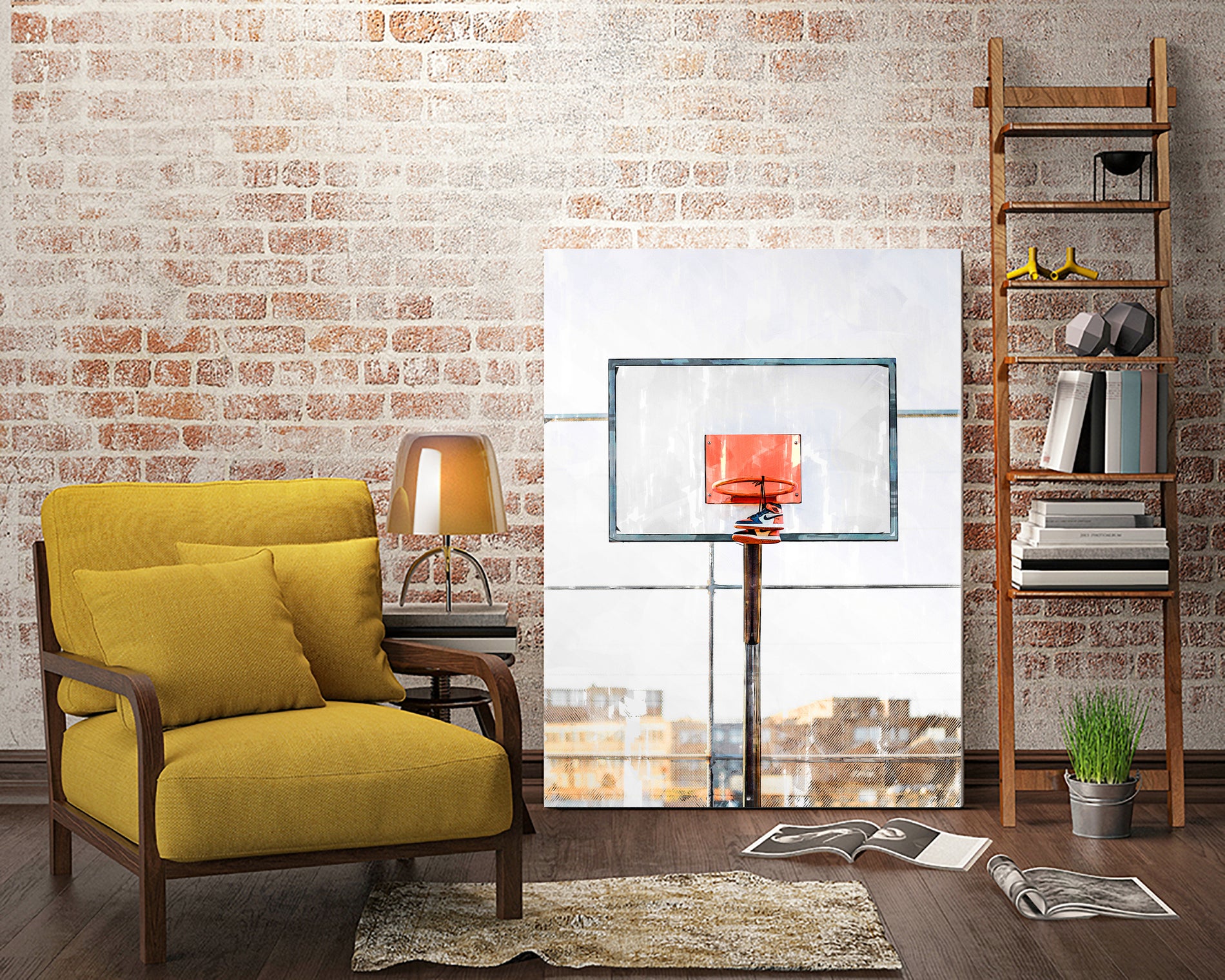 Air Jordan Attached To Basketball Hoop by Wazir Rohiman on GIANT ART - red digital painting