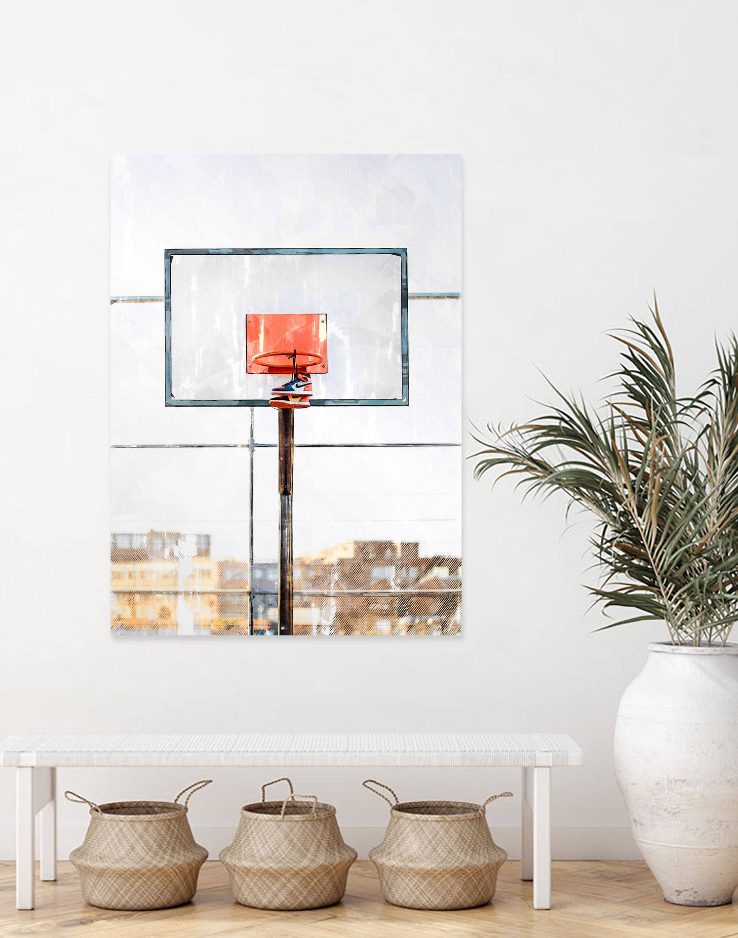 Air Jordan Attached To Basketball Hoop by Wazir Rohiman on GIANT ART - red digital painting