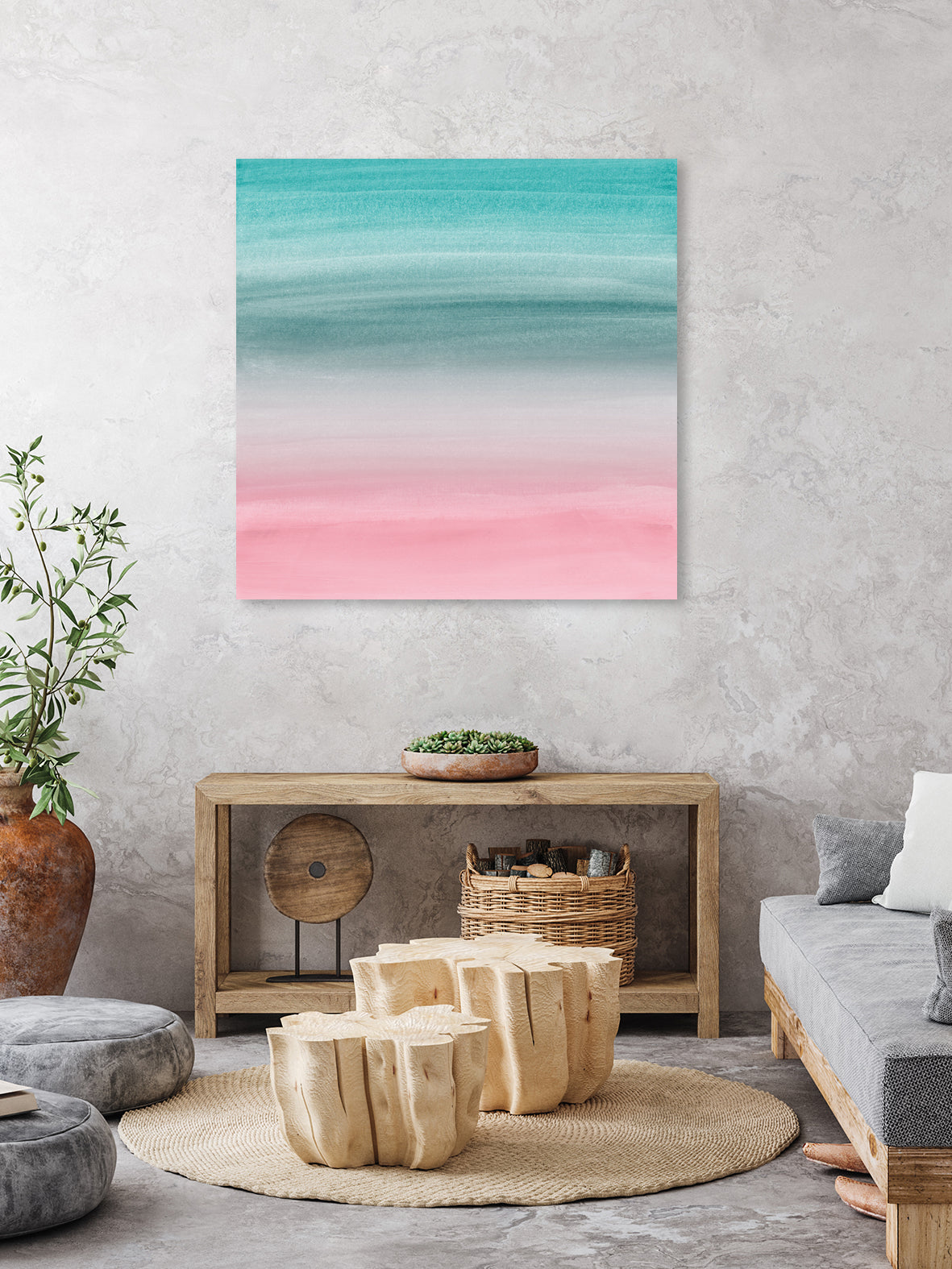Touching Pink Teal Turquoise Watercolor Abstract #1 by Anita & Bella Jantz on GIANT ART - green digital painting