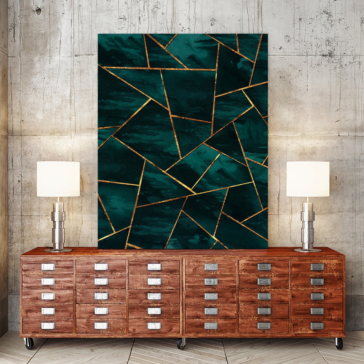 Dark Teal Ink Copper Gold Geometric Glam #1 #geo #decor #art by Anita & Bella Jantz on GIANT ART - green digital painting