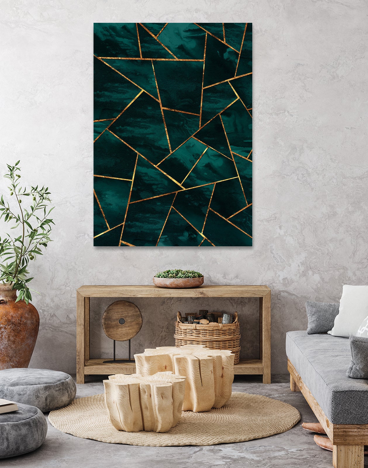Dark Teal Ink Copper Gold Geometric Glam #1 #geo #decor #art by Anita & Bella Jantz on GIANT ART - green digital painting