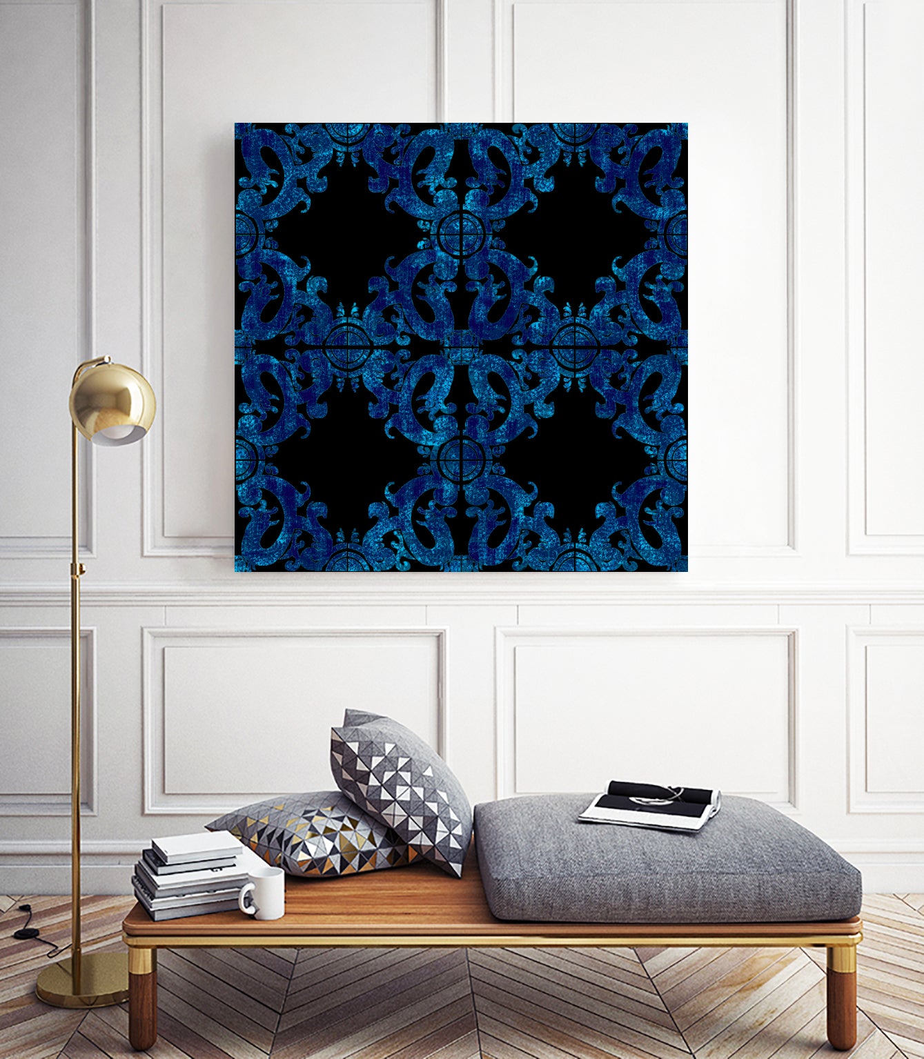 Blue carved tile ceramic effect by Bernadette Mombourgh on GIANT ART - blue digital painting