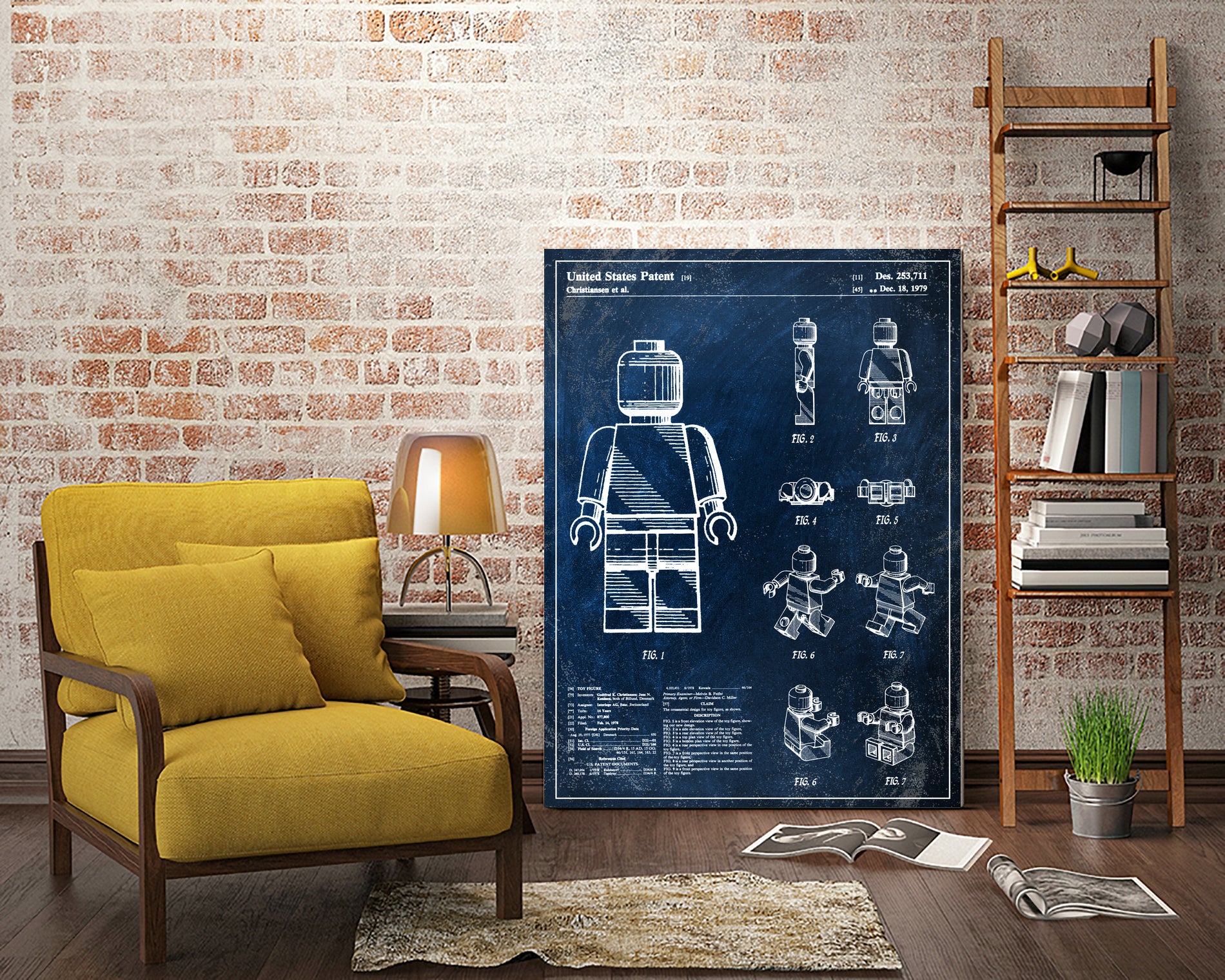 1979 mini figure chalkboard patent by map collection on GIANT ART - blue mixed media