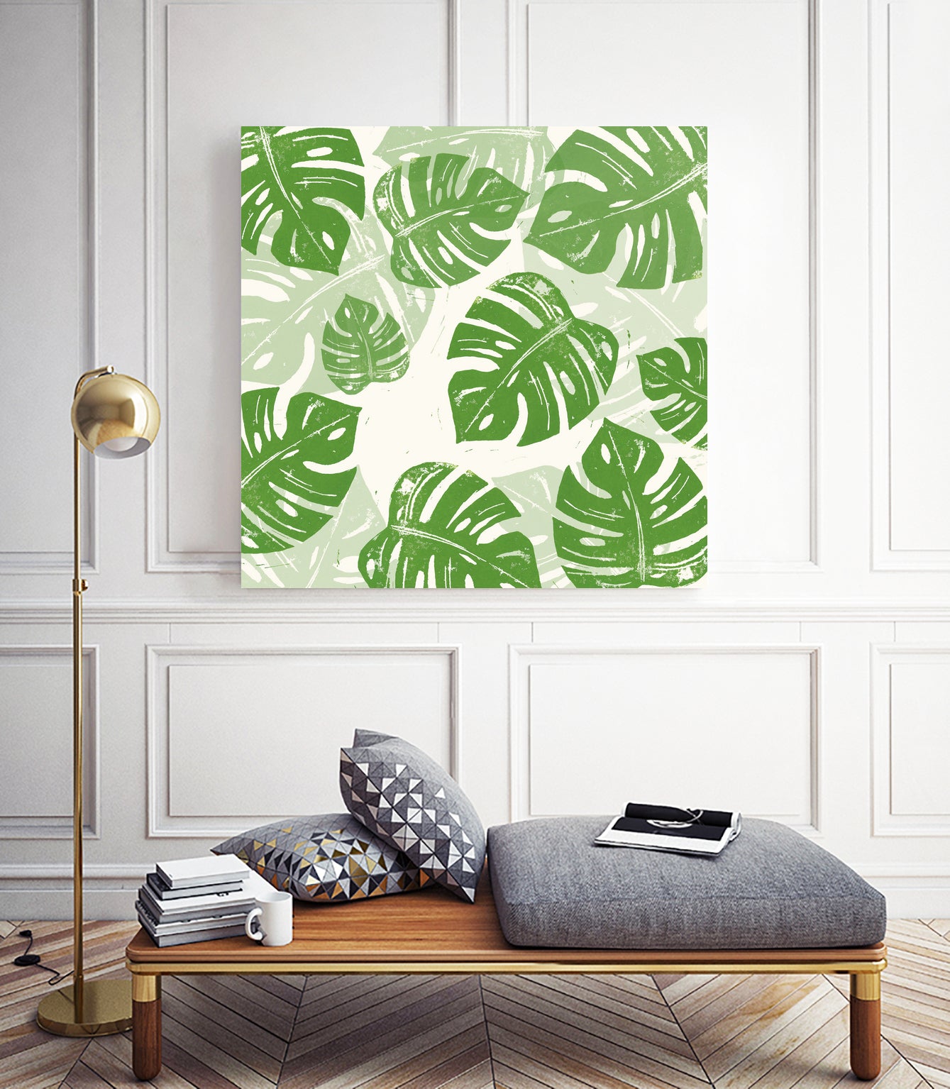 Linocut Monstera Pattern by Bianca Green on GIANT ART - green mixed media
