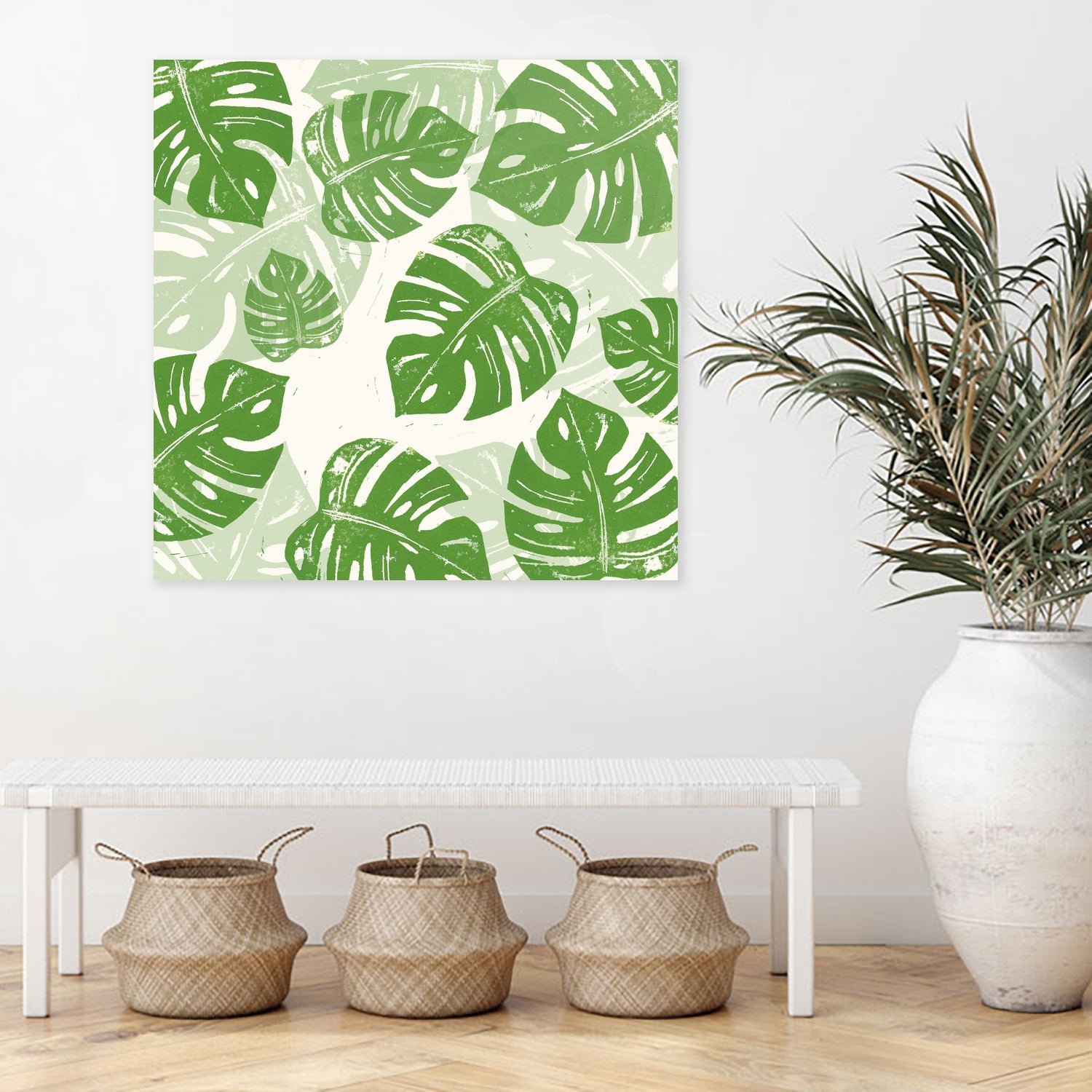 Linocut Monstera Pattern by Bianca Green on GIANT ART - green mixed media