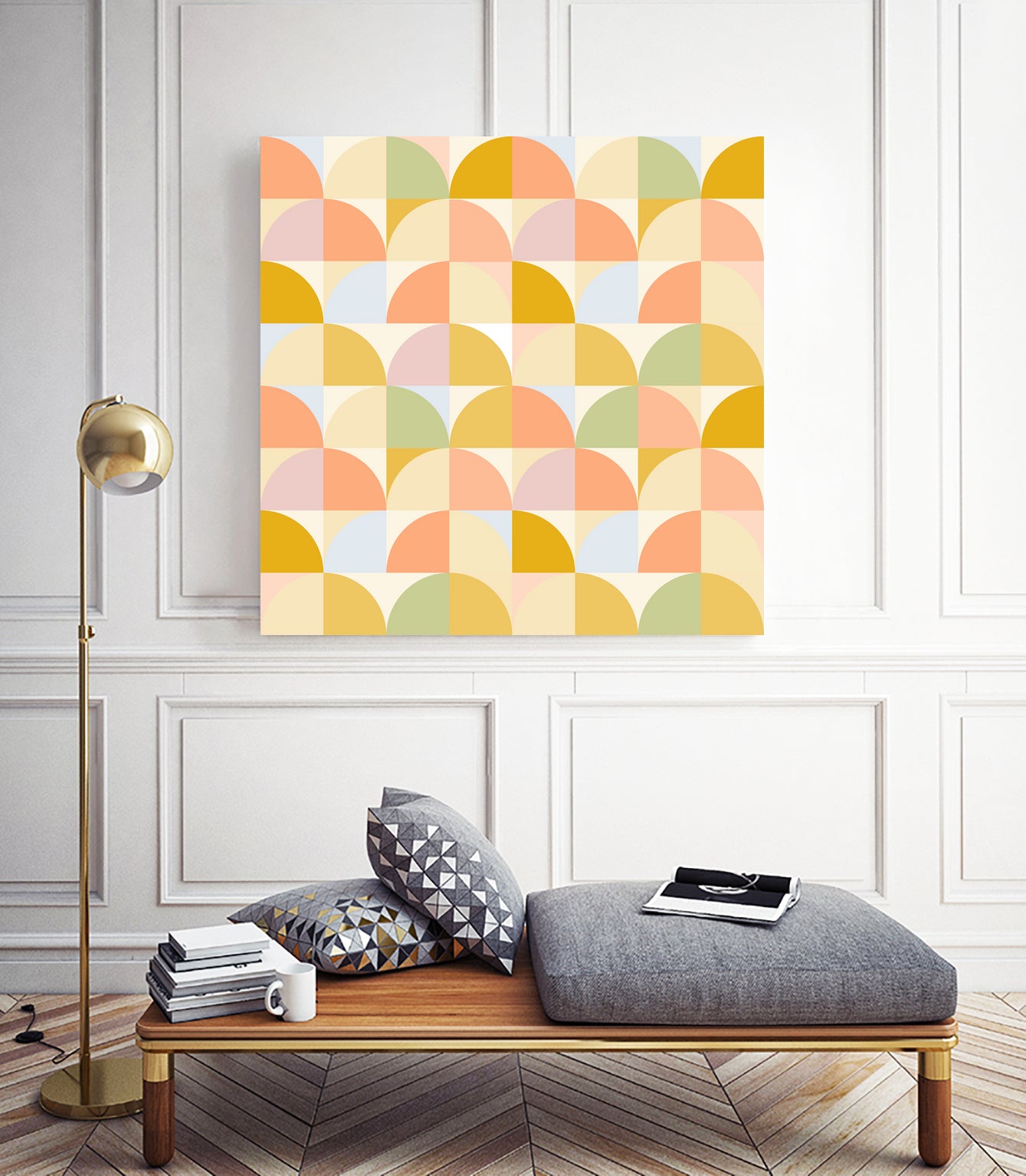 Retro Rainbow Fields #geometry #retro by Dominique Van Roey on GIANT ART - yellow digital drawing
