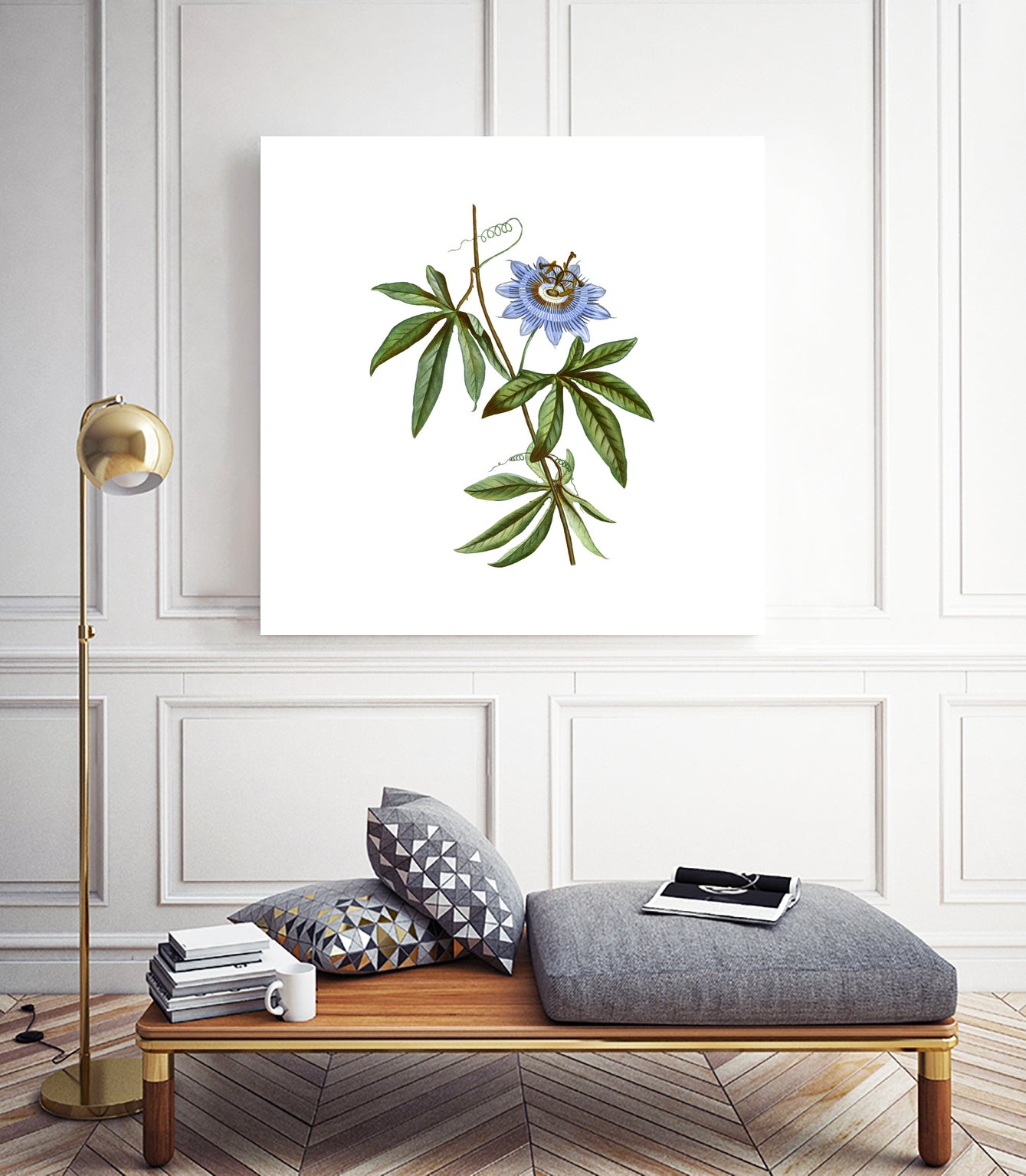 Vintage Blue Passionflower Botanical Illustration by Raul Andre Petrasanta on GIANT ART - blue mixed media