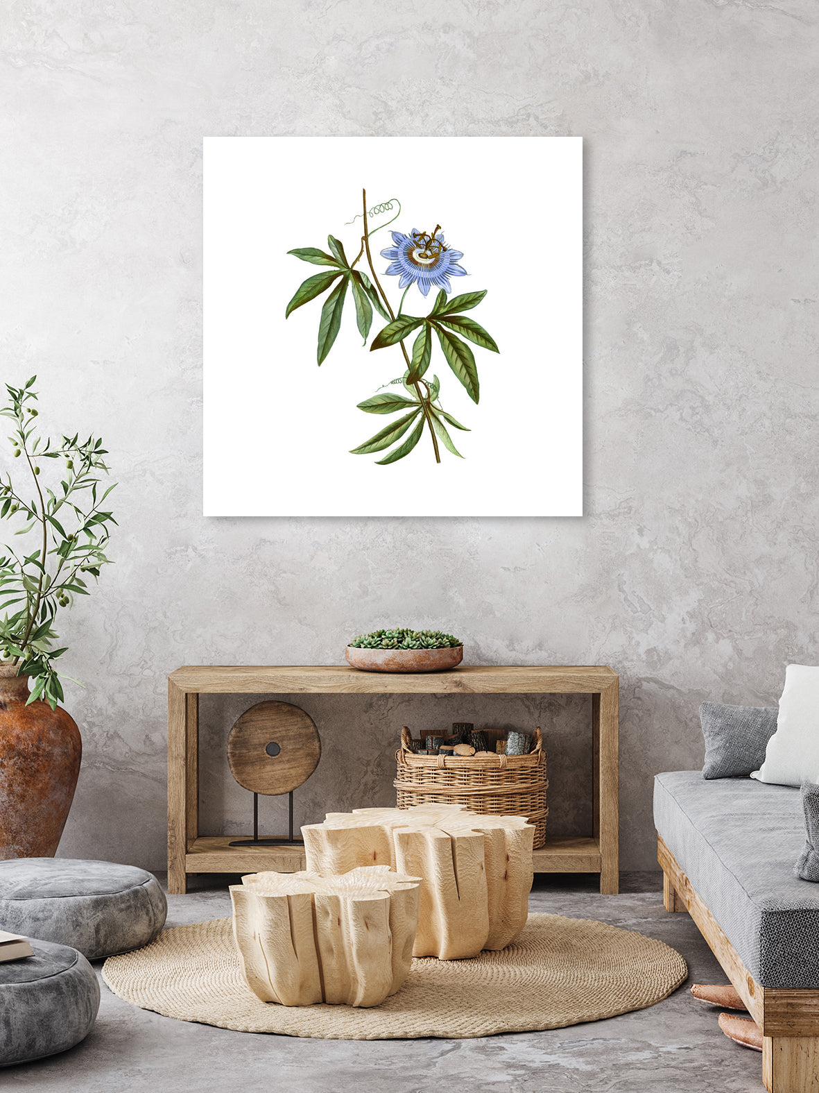 Vintage Blue Passionflower Botanical Illustration by Raul Andre Petrasanta on GIANT ART - blue mixed media