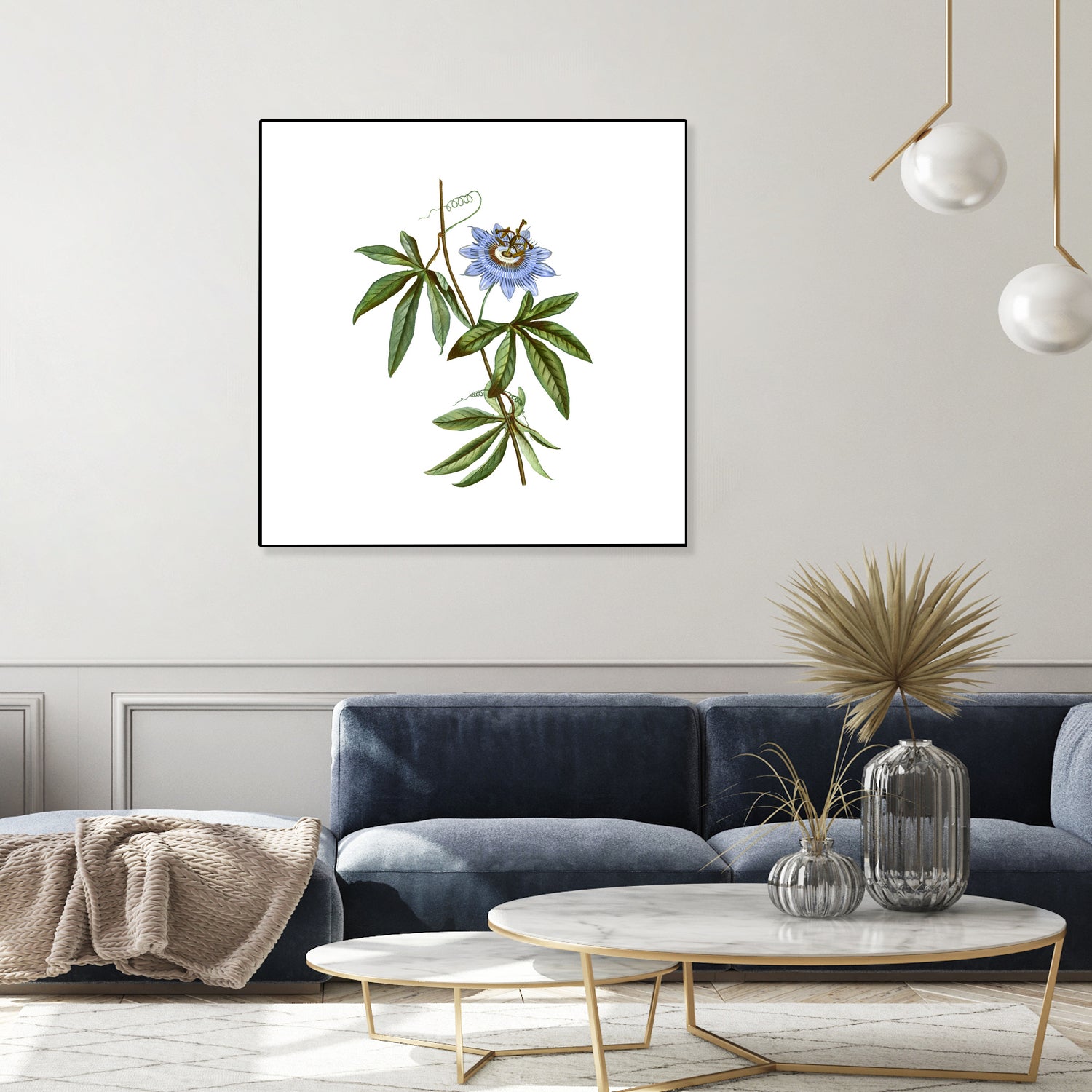 Vintage Blue Passionflower Botanical Illustration by Raul Andre Petrasanta on GIANT ART - blue mixed media