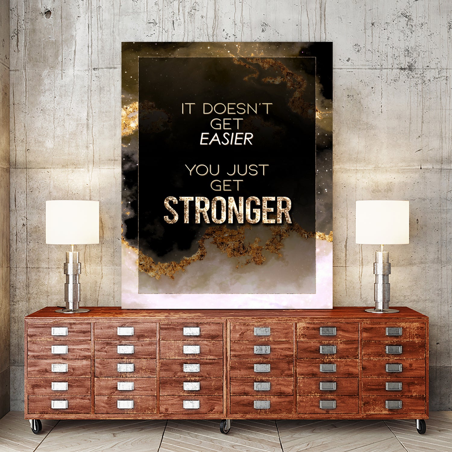 It Doesn't Get Easier You Just Get Stronger Gold Moti by Raul Andre Petrasanta on GIANT ART - yellow digital painting
