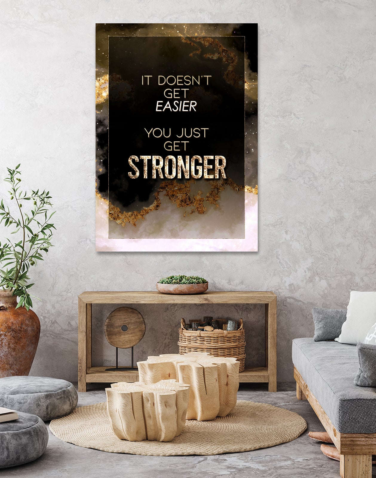 It Doesn't Get Easier You Just Get Stronger Gold Moti by Raul Andre Petrasanta on GIANT ART - yellow digital painting