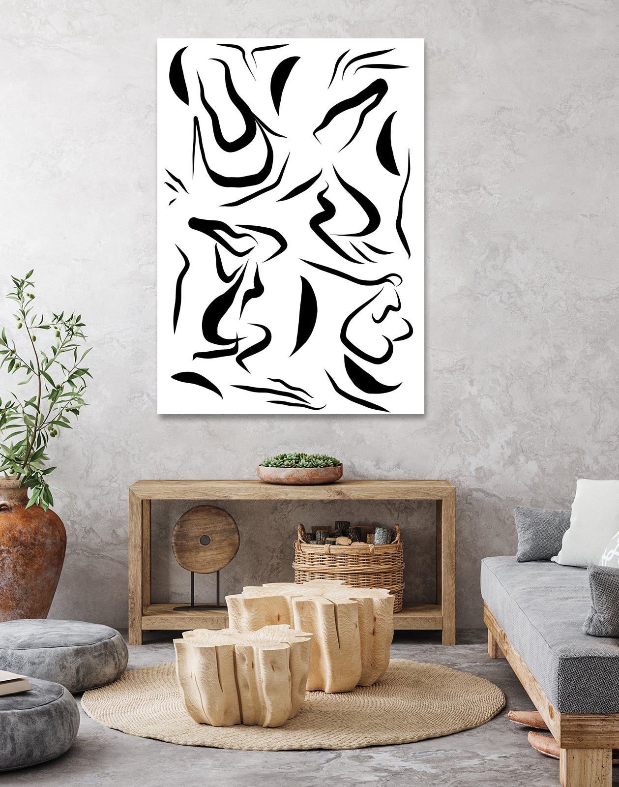 Natural Women Black & White Line-art Pattern by Dominique Van Roey on GIANT ART - white digital drawing