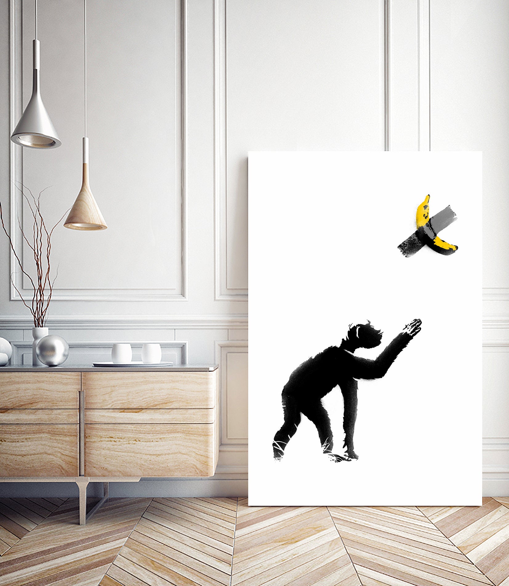 Chimpanzee and Banana Taped by Afif Quilimo on GIANT ART - white digital drawing