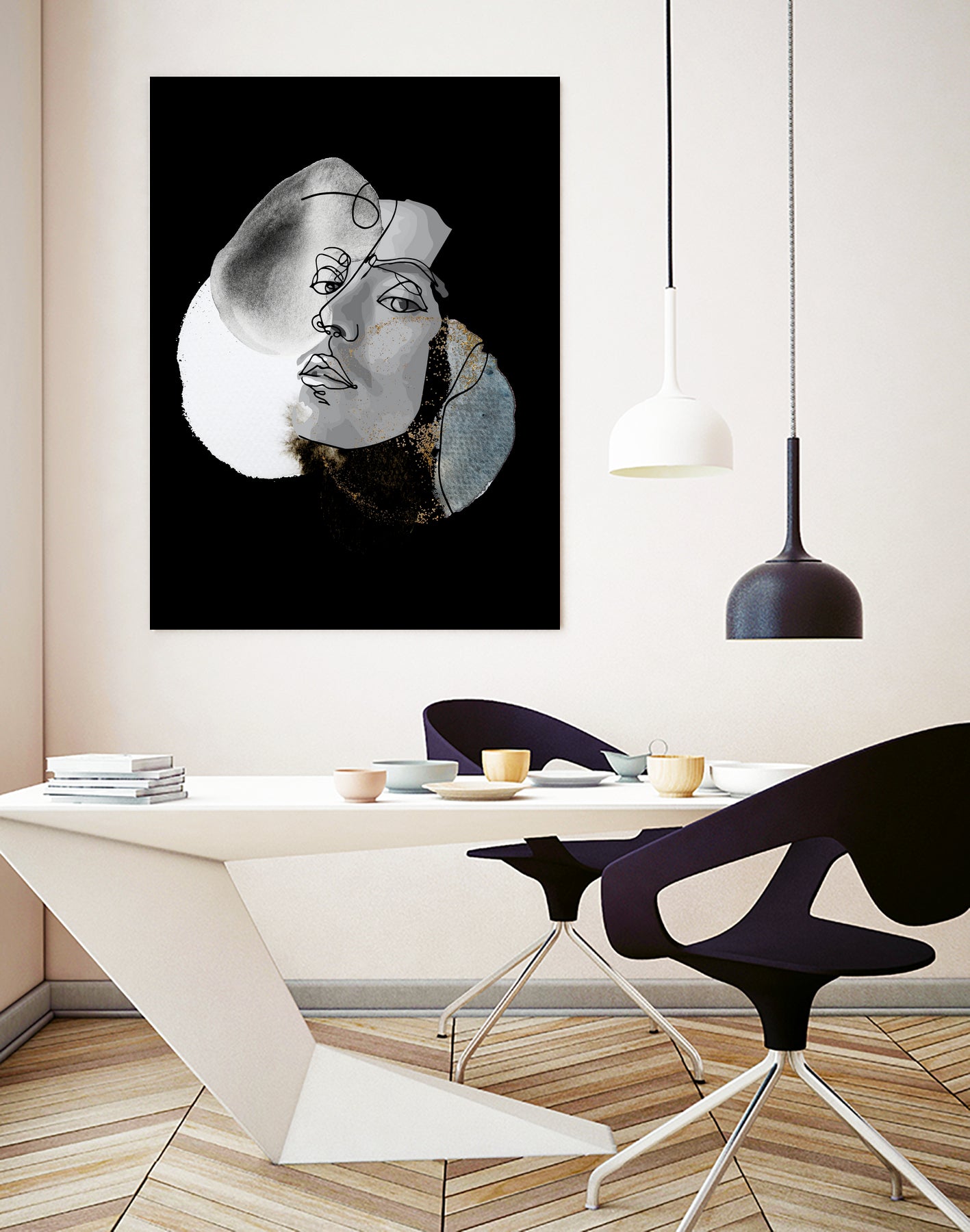 male line art portrait by Sabine Hoffmann on GIANT ART - black digital drawing