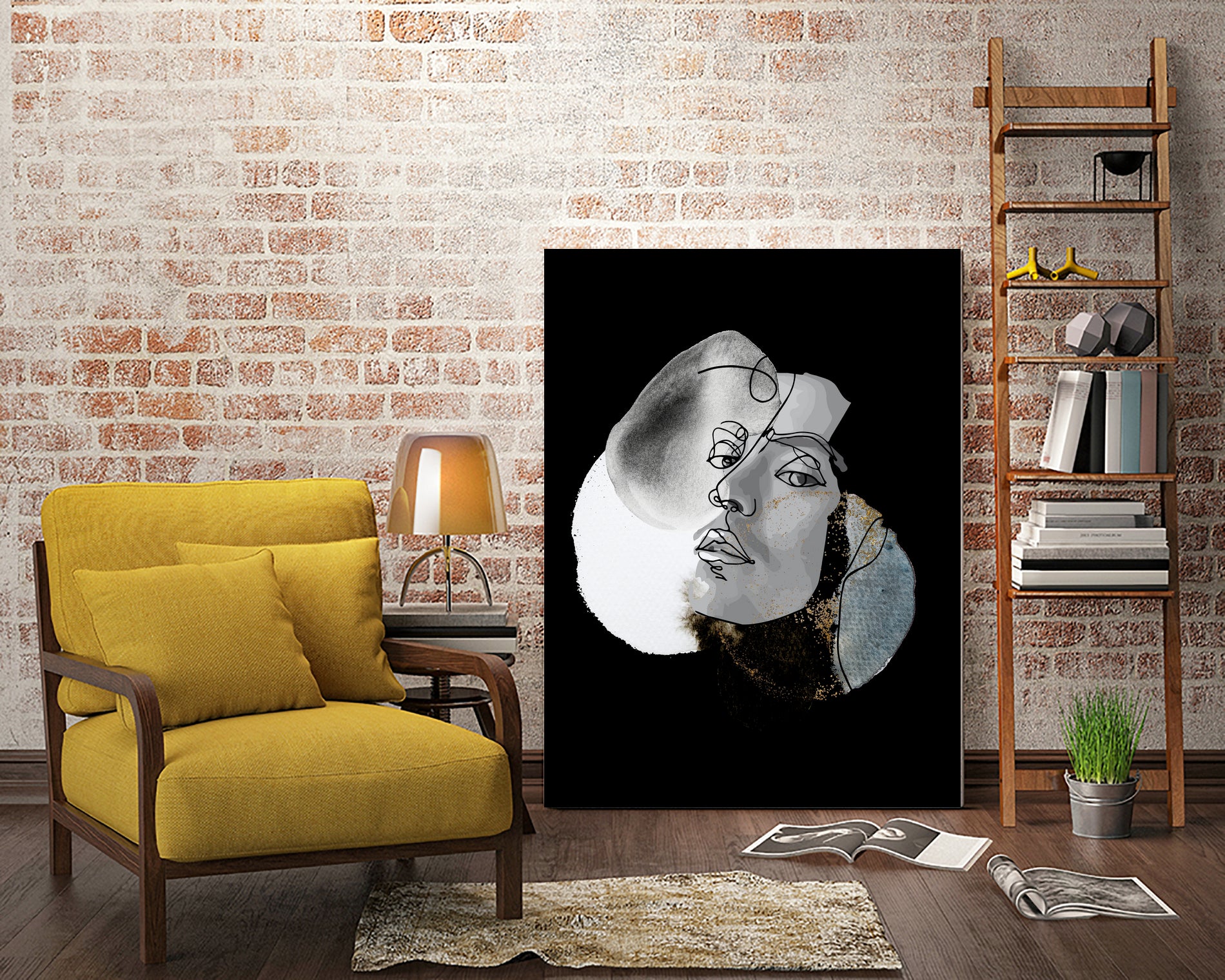 male line art portrait by Sabine Hoffmann on GIANT ART - black digital drawing