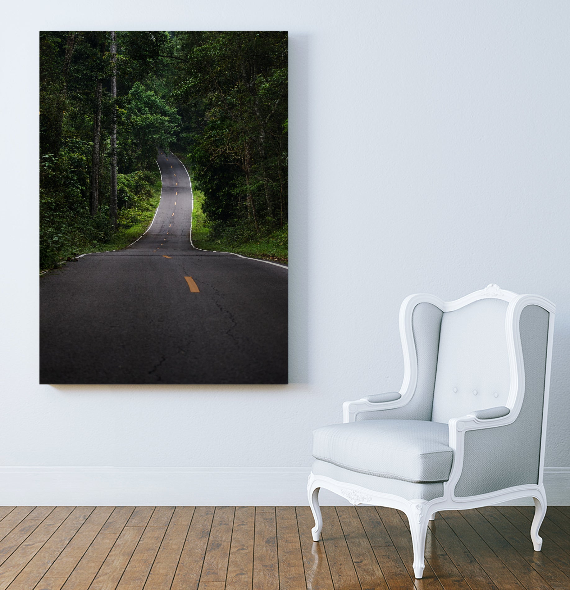 The asphalt road straight into the forest by Studio OMG on GIANT ART - green photo illustration