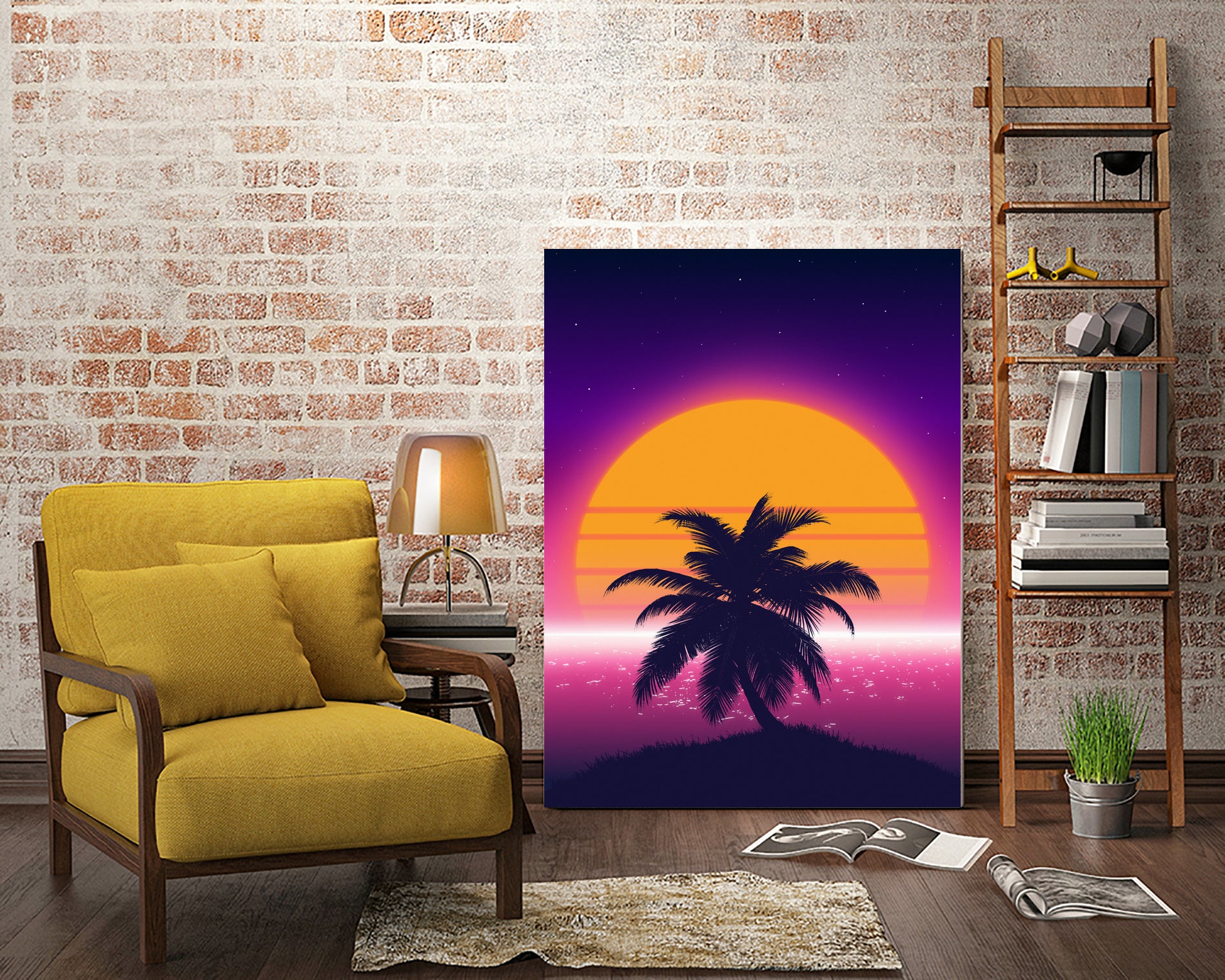 Retrowave Palm Sunset by Muhammad Daffa Umar on GIANT ART - black photo illustration