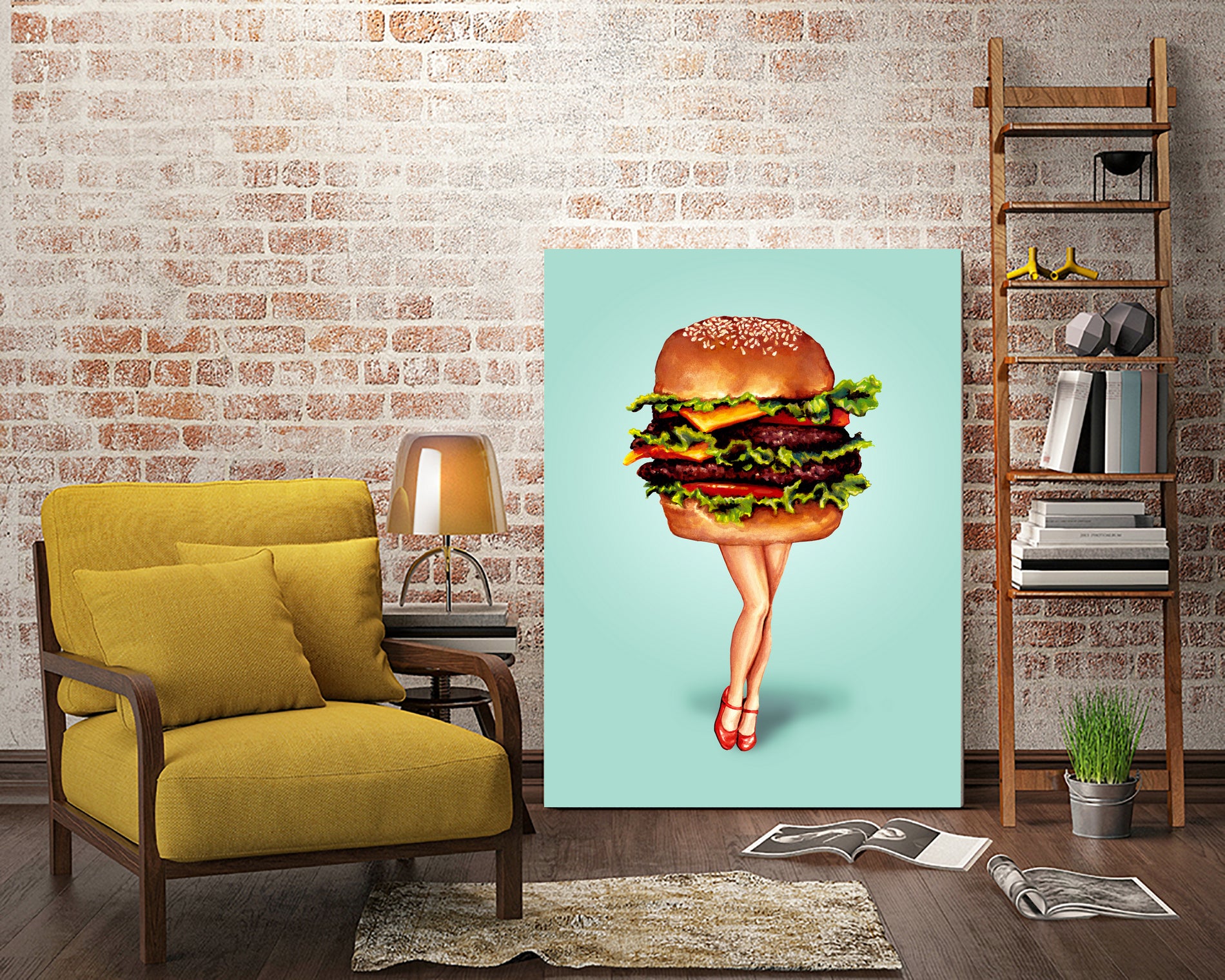 Cheeseburger Girl by Kelly Gilleran on GIANT ART - blue mixed media