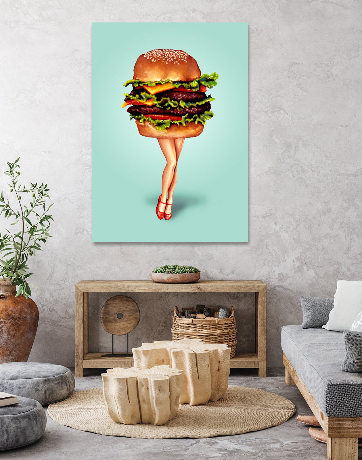 Cheeseburger Girl by Kelly Gilleran on GIANT ART - blue mixed media