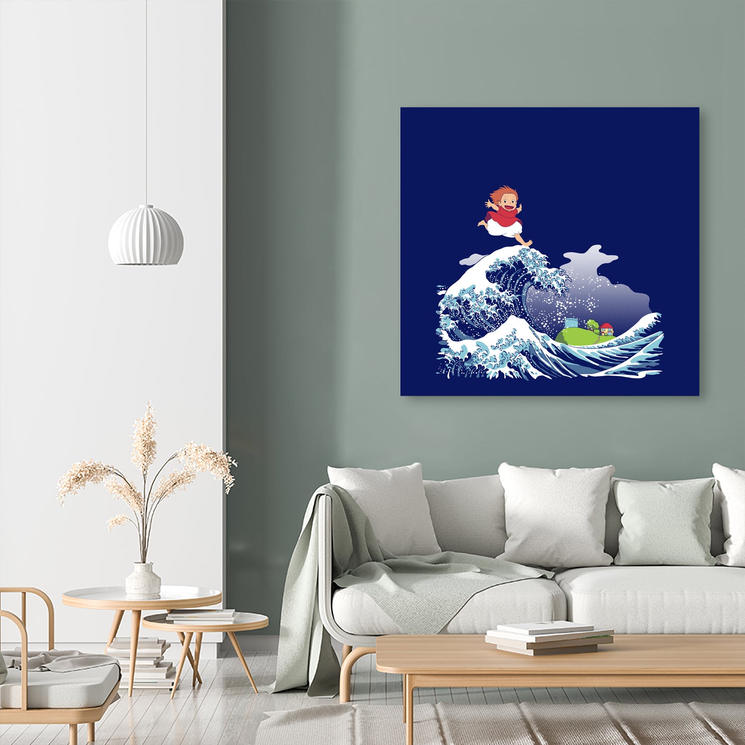 Ponyo and the Great Kanagawa wave by Stefano Piga on GIANT ART - blue digital drawing