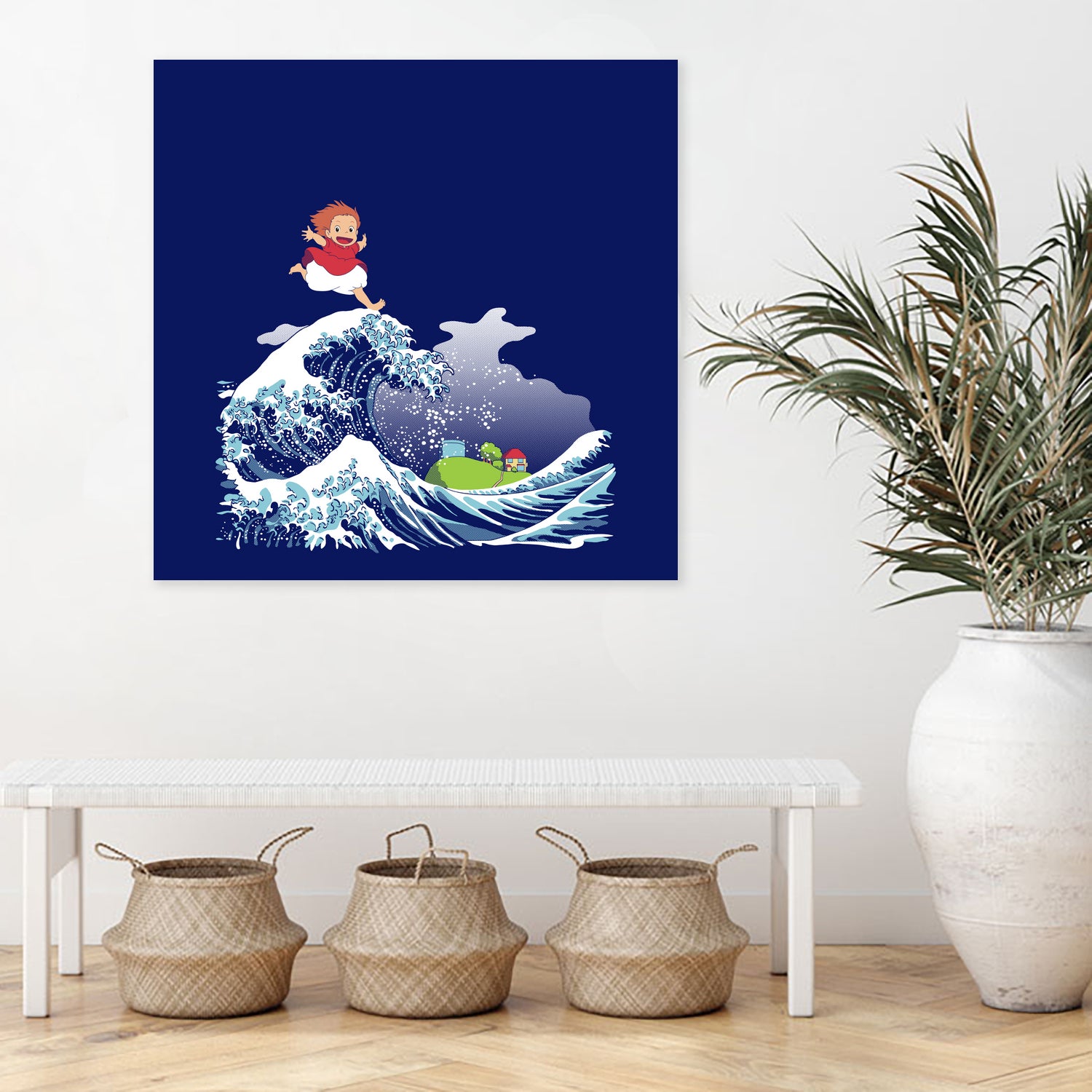 Ponyo and the Great Kanagawa wave by Stefano Piga on GIANT ART - blue digital drawing