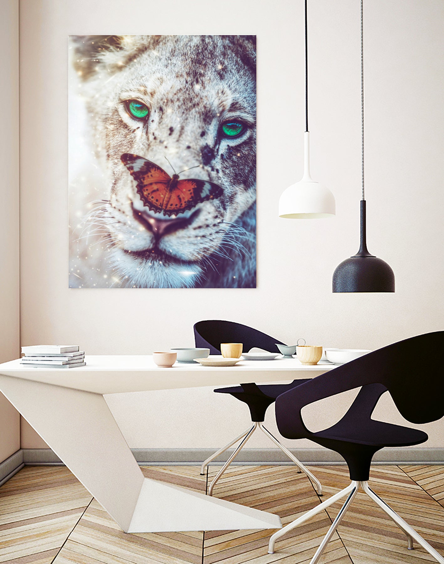 Lioness and orange butterfly by Rigaud Mickaël on GIANT ART - brown photo manipulation