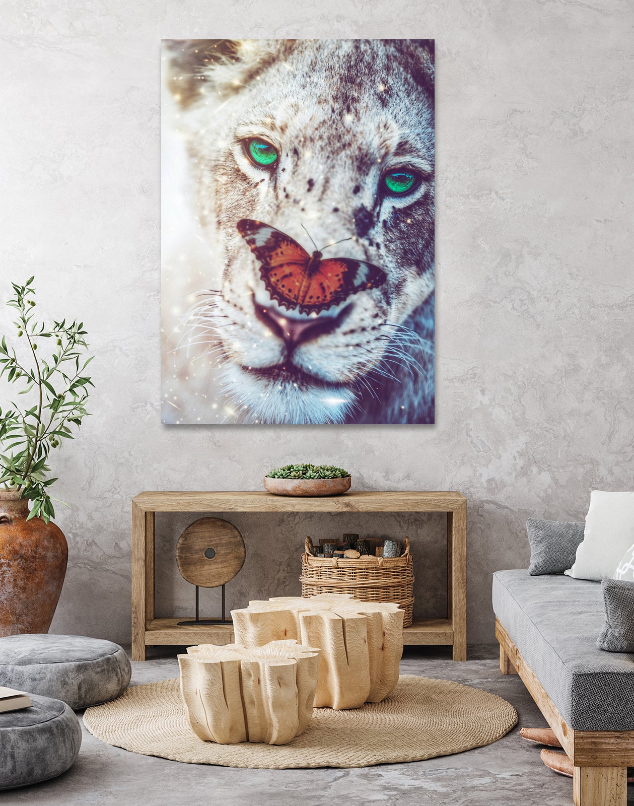 Lioness and orange butterfly by Rigaud Mickaël on GIANT ART - brown photo manipulation