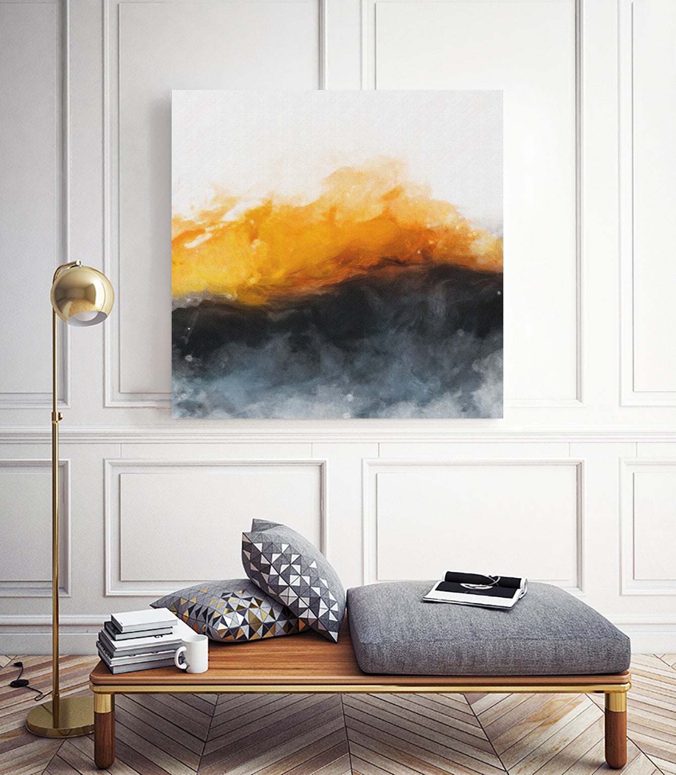 The abstraction is black and yellow. by Ievgeniia Bidiuk on GIANT ART - yellow 3d art