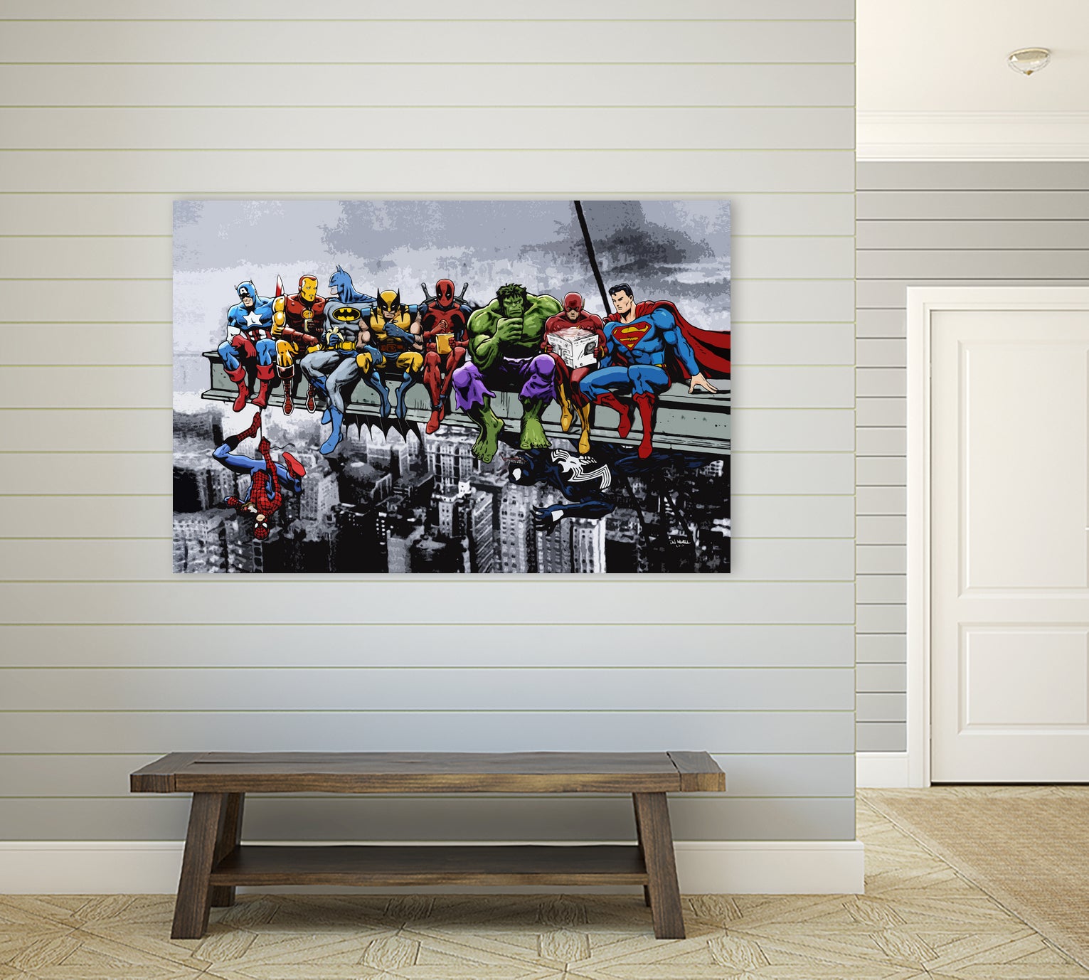 Marvel DC Superheroes Lunch Rendezvous by Dan Avenell on GIANT ART - blue digital painting