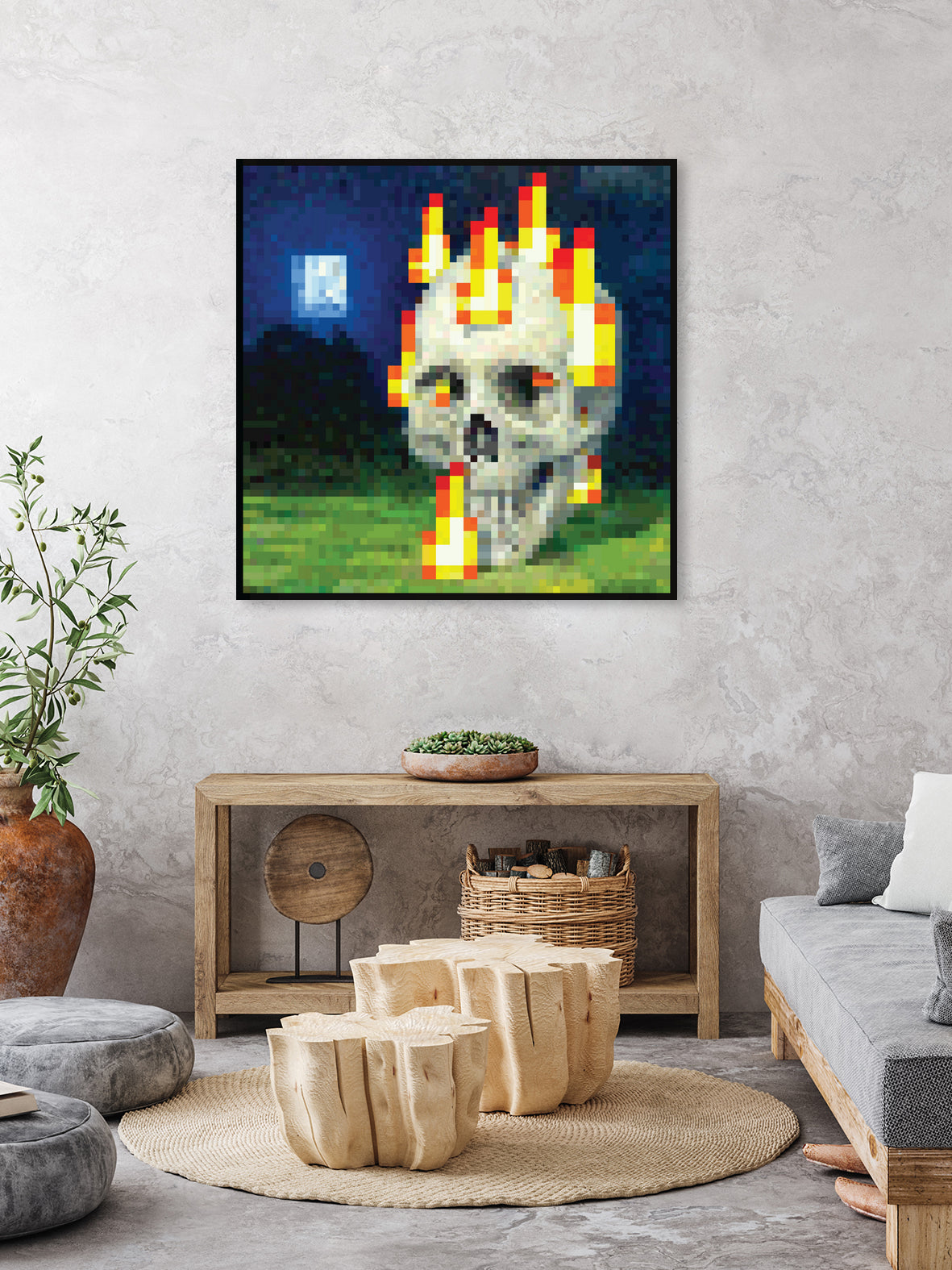 Minecraft Painting Skull on Fire by Javier Arrarte on GIANT ART - black game design