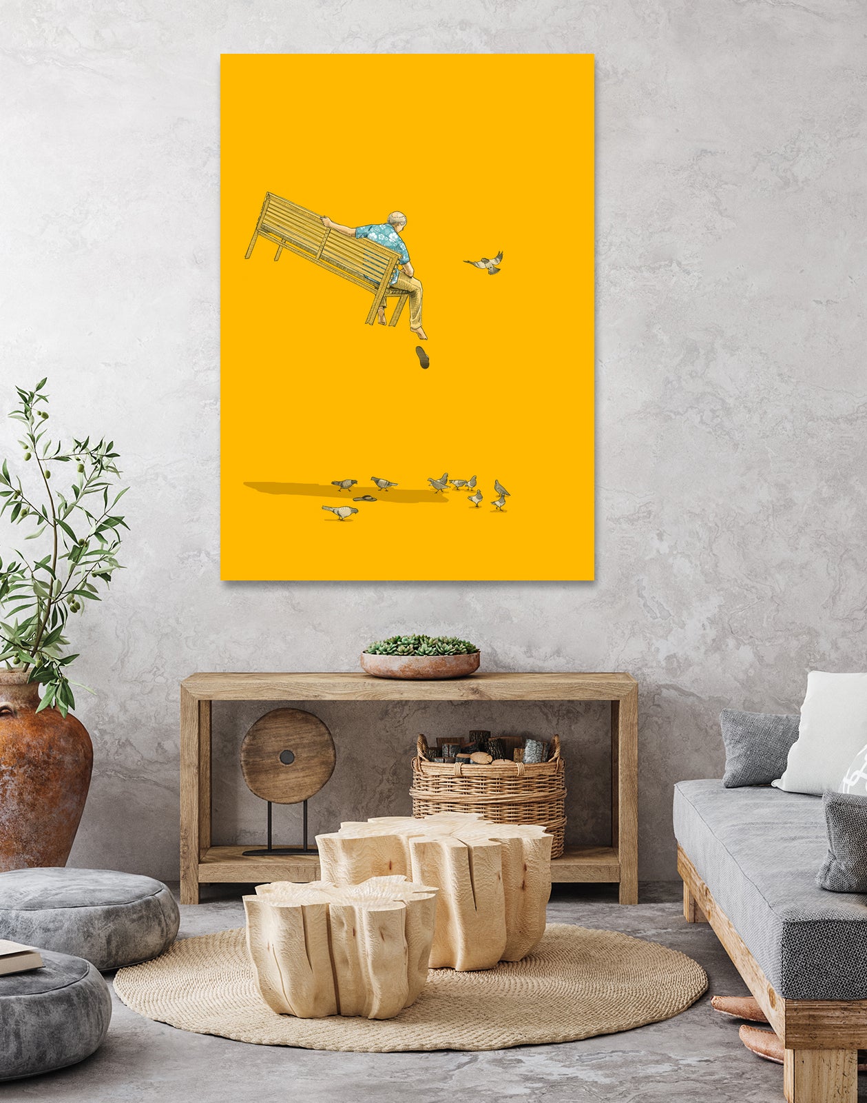 Float - With the pigeons by Jason Ratliff on GIANT ART - yellow digital painting