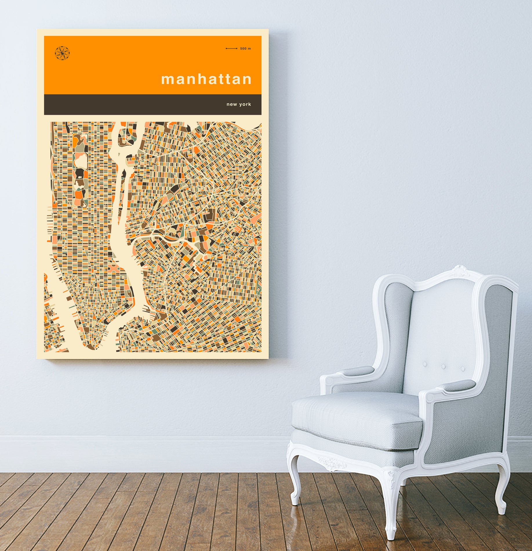 Manhattan Map by Jazzberry Blue on GIANT ART - orange vector illustration