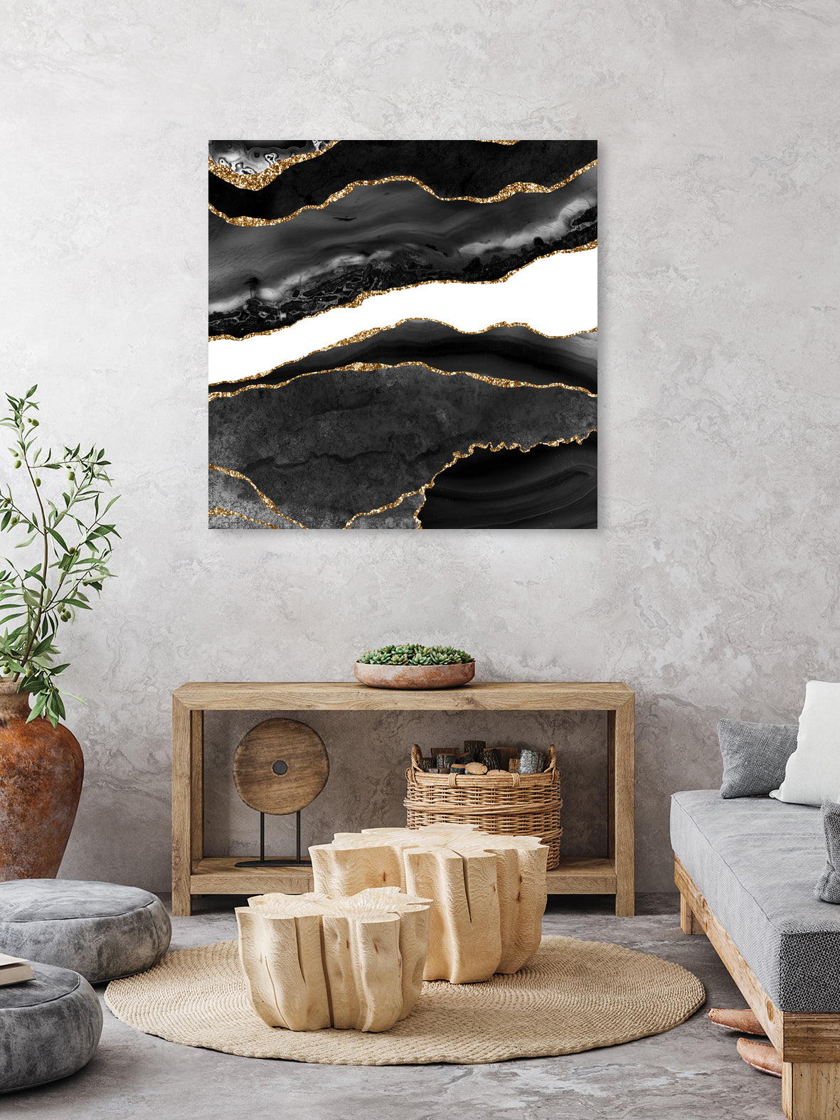 Black & Gold Agate Texture 08 by Isabel Muñoz on GIANT ART - black digital painting
