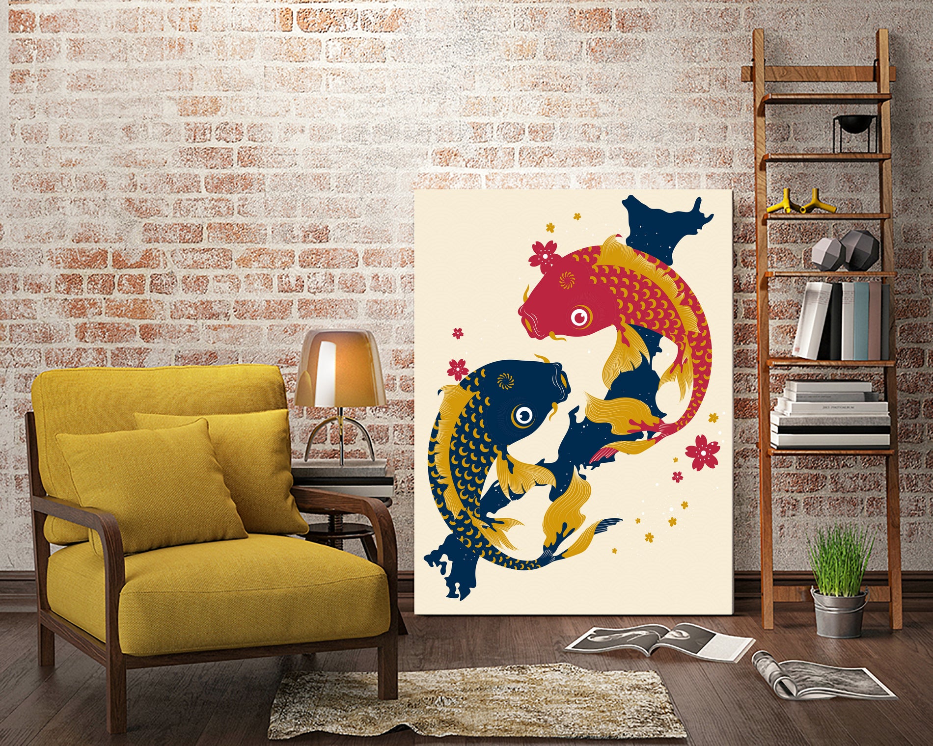 Koi Fish Japan Red Blue Illustrations by Edo Agus Setiawan on GIANT ART - yellow photo illustration