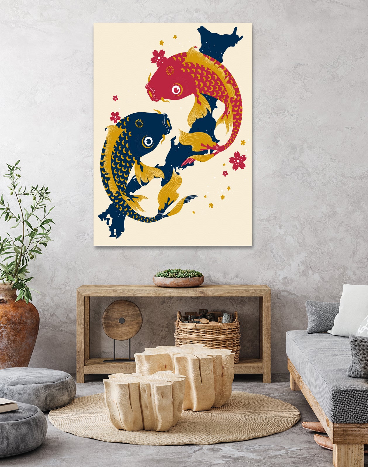Koi Fish Japan Red Blue Illustrations by Edo Agus Setiawan on GIANT ART - yellow photo illustration